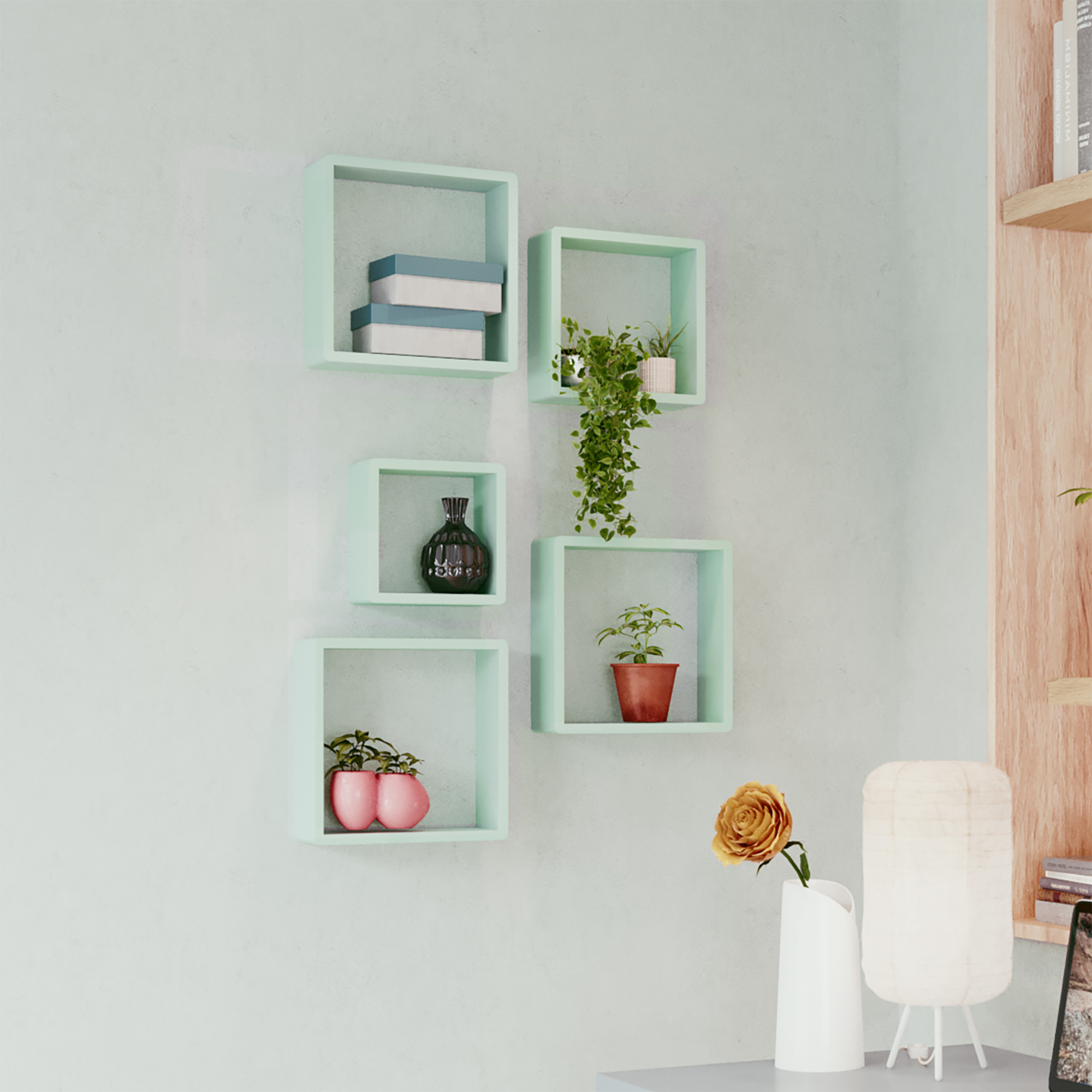 Изображение товара Набор настенных полок Spaceo из МДФ зеленого цвета 3 шт 200х200 240х240 280х280 мм