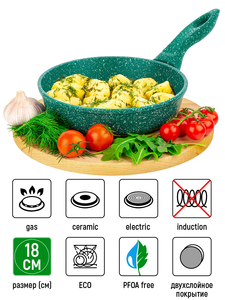 Изображение товара Сковорода Elan gallery 120628 20 см алюминий без крышки зеленая