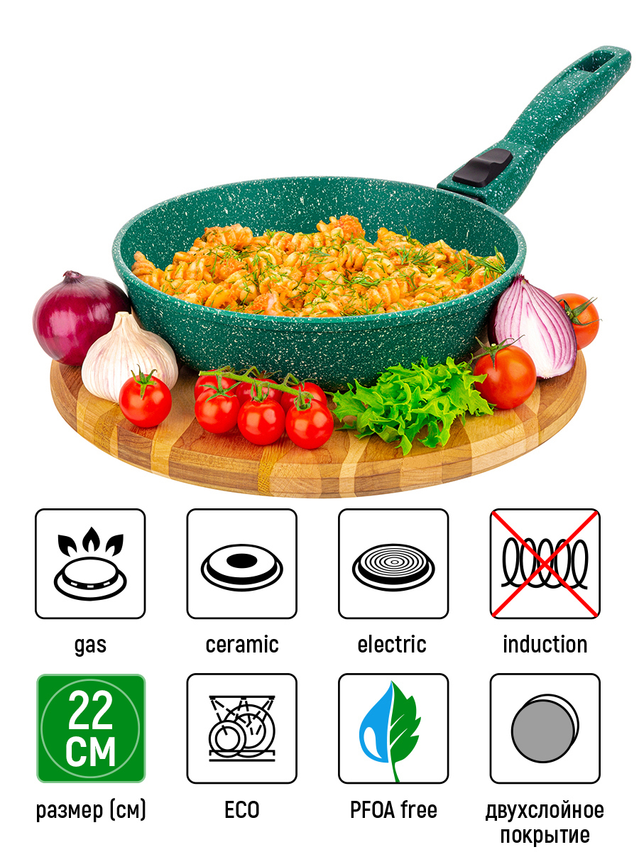 Изображение товара Современная сковорода 22 см с антипригарным покрытием и съемной ручкой