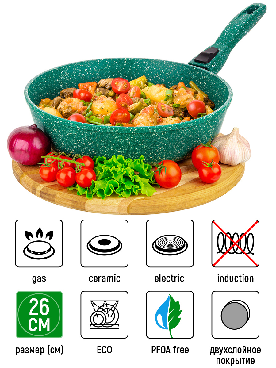 Изображение товара Сковорода 26 см Элэн Гэллэри из алюминия с антипригарным покрытием и съемной ручкой