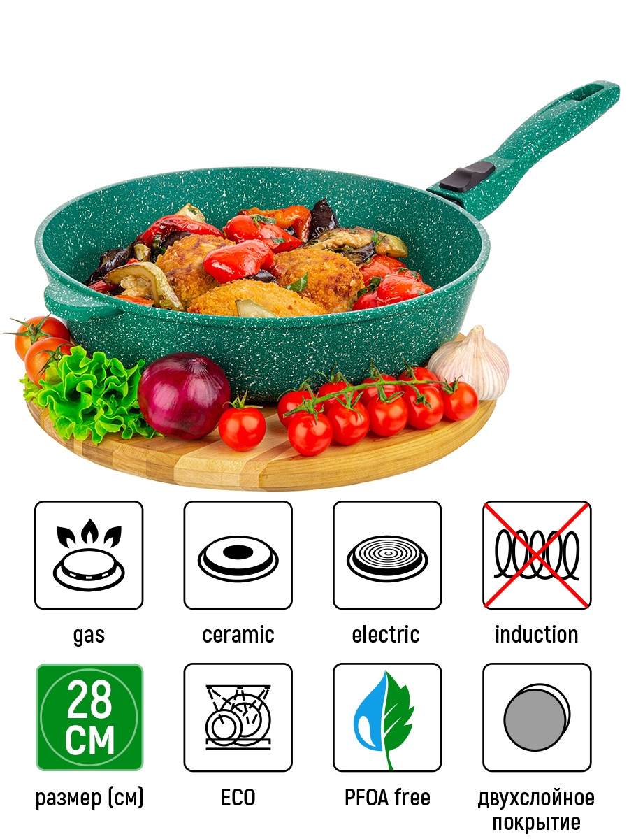 Изображение товара Сковорода без крышки Elan gallery Гармония вкуса 28 см алюминий цвет изумрудный