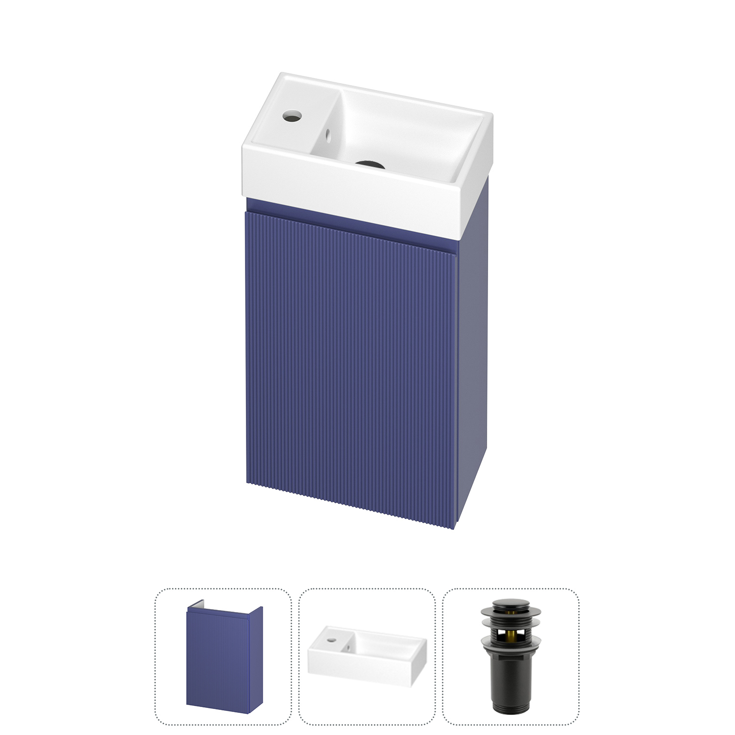Изображение товара Тумба с раковиной WC Area 40 см синяя с донным клапаном и защитой влагимости