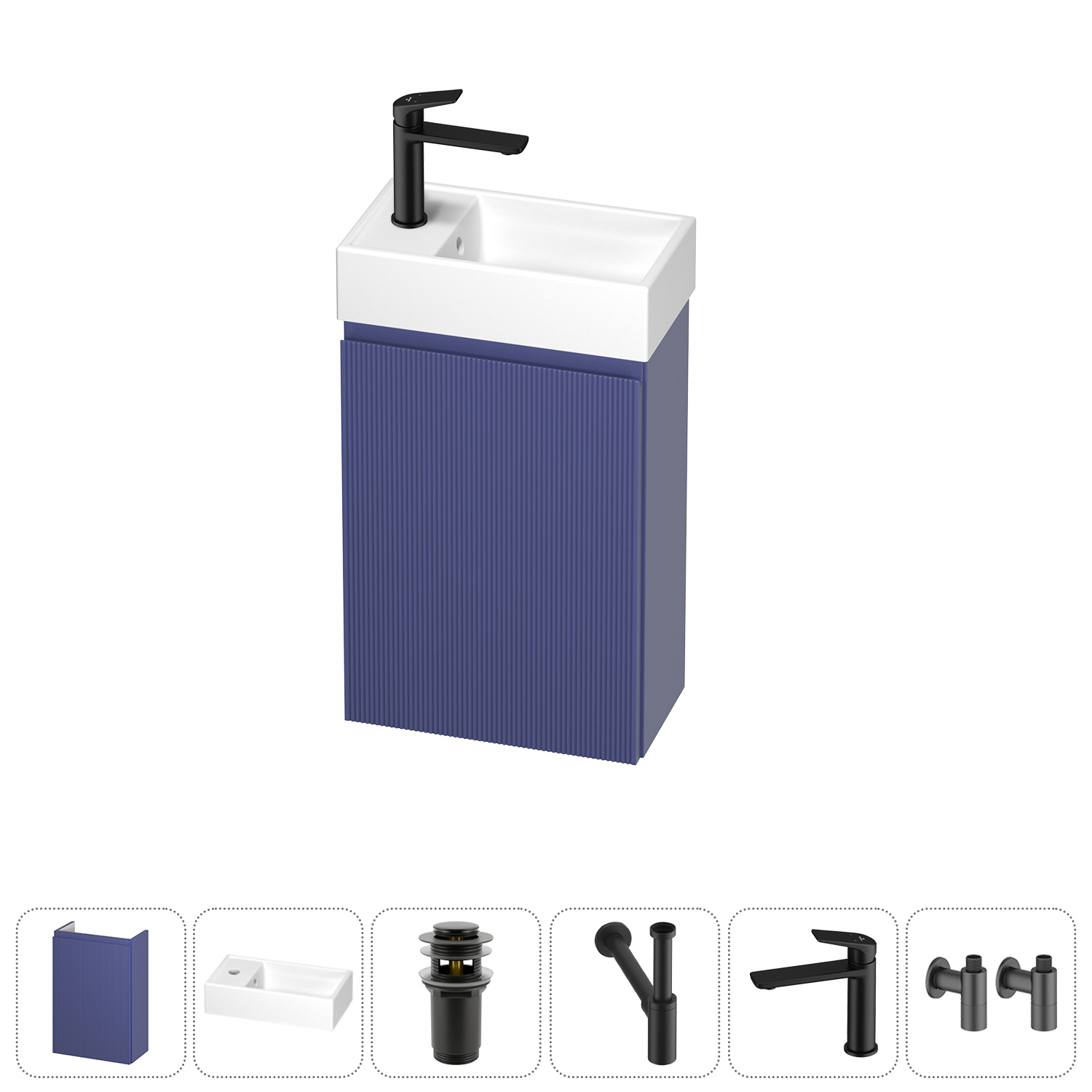 Изображение товара Тумба с раковиной подвесная Wellsee WC Area 20216899R с донным клапаном, сифоном, смесителем и вентилями