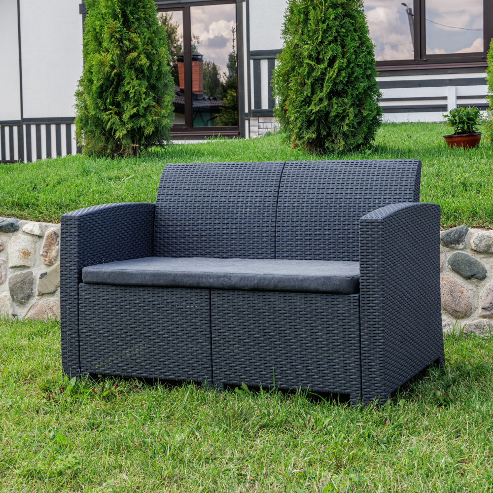 Изображение товара Двухместный садовый диван Royal family Lana из пластика с подушками серый