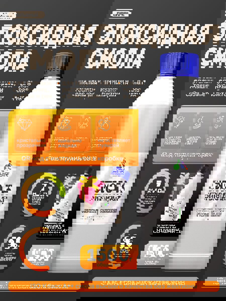 Изображение товара Эпоксидная смола двухкомпонентная Malare Titan универсальная кристально-прозрачная самовыравнивающаяся высокопрочная 1 кг и 0.5 кг отвердитель