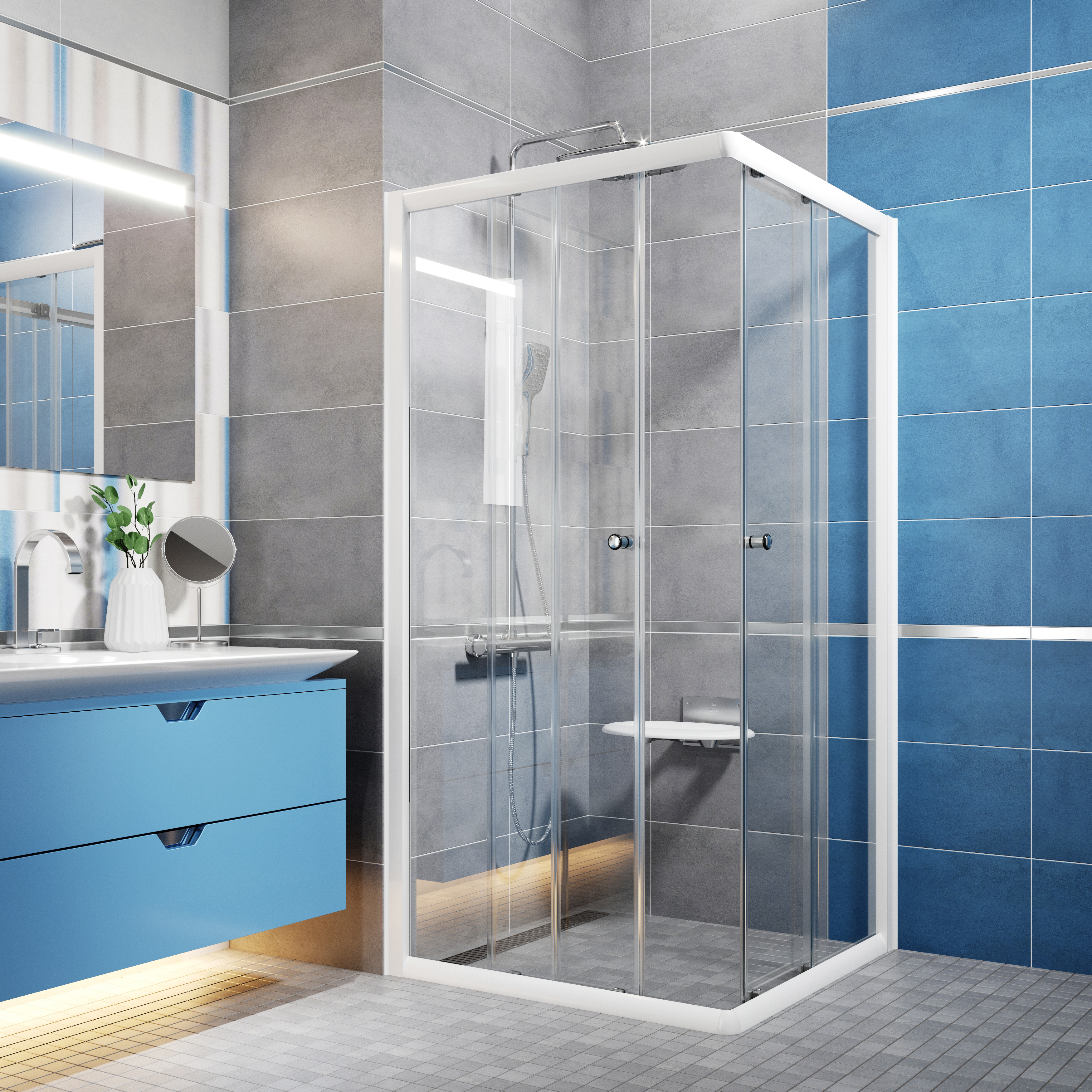 Изображение товара Душевой уголок Русак Классик 6+ ВОЛ 6-100 квадрат 98x98см белый профиль прозрачное стекло