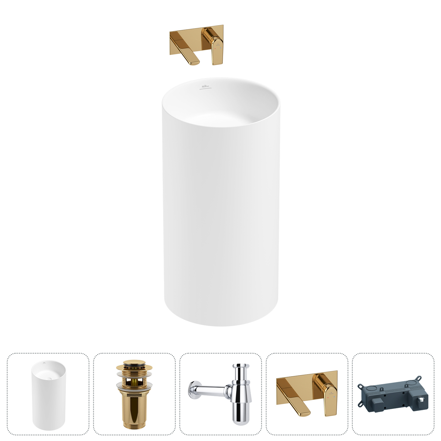 Изображение товара Раковина Wellsee Chalice Perfection 45 см золото с донным клапаном и сифоном