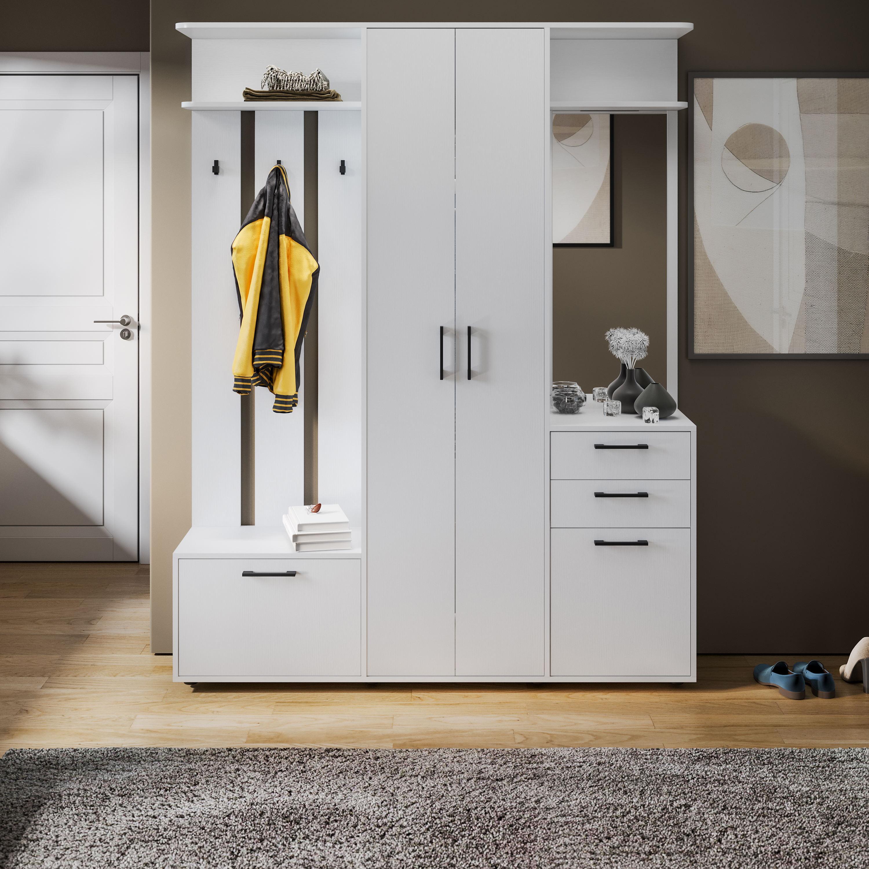 Изображение товара Комплект мебели для прихожей Трия Витра 160x205 см белый стильный и практичный