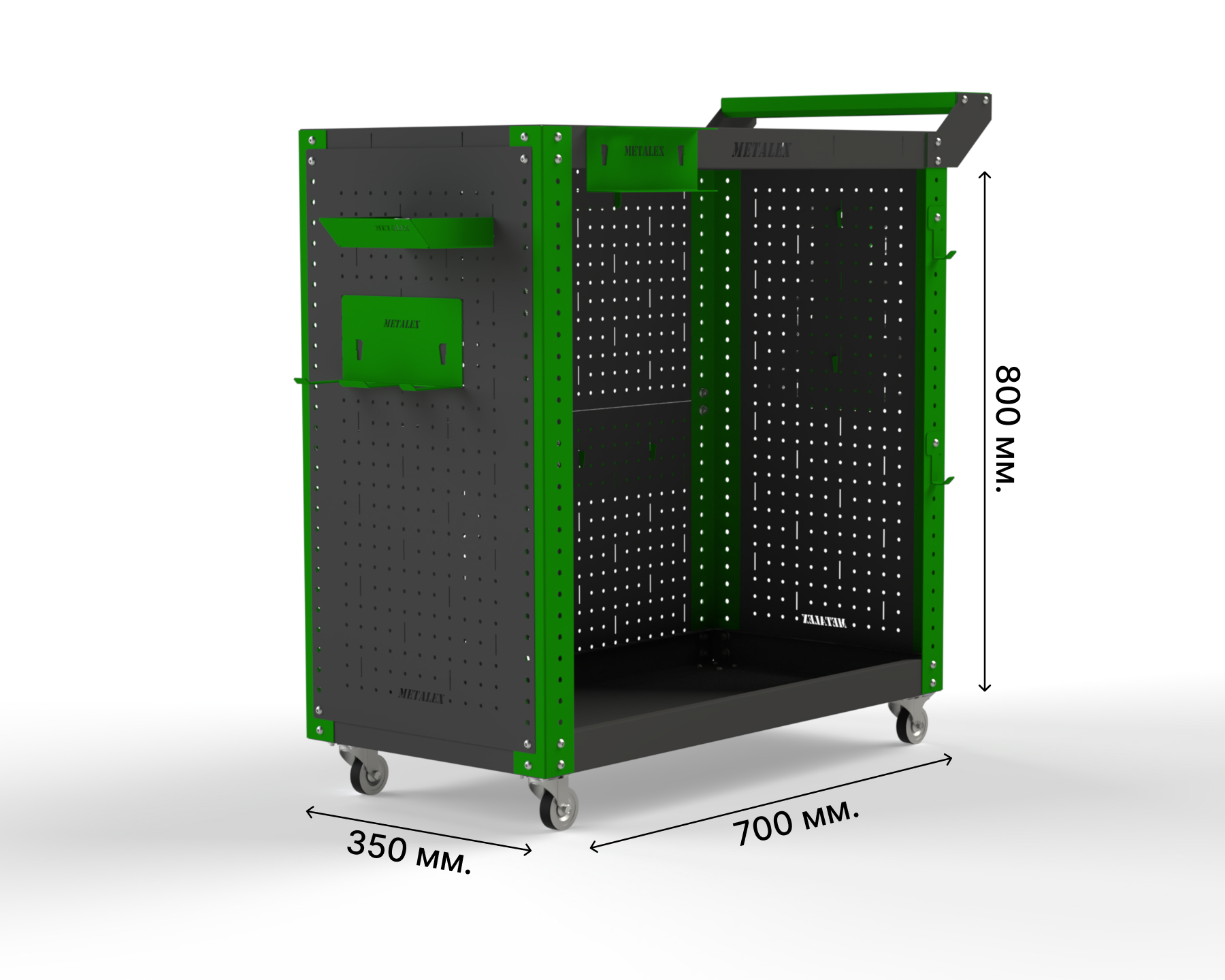 Изображение товара Тележка инструментальная Metalex Тип 3 800x400x800 мм с 2 полками и аксессуарами
