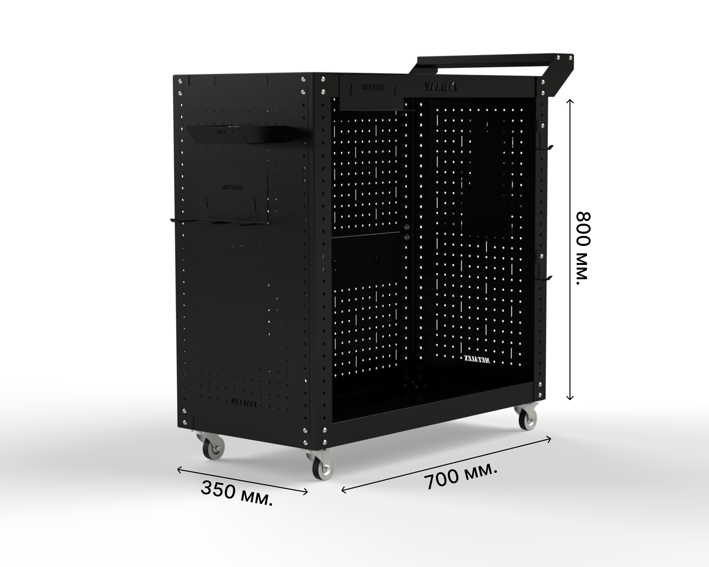 Изображение товара Тележка инструментальная Metalex Тип 3 800x350x700 мм с 2 полками и аксессуарами