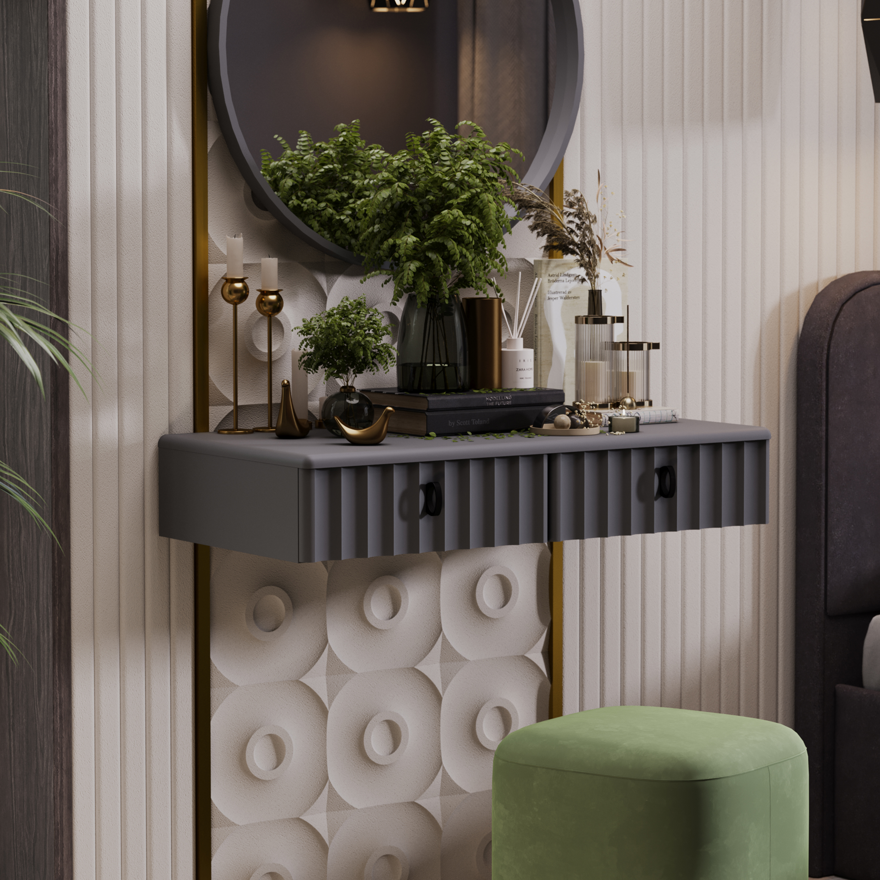 Изображение товара Туалетный столик Тиффани ТРИЯ с отделкой графит