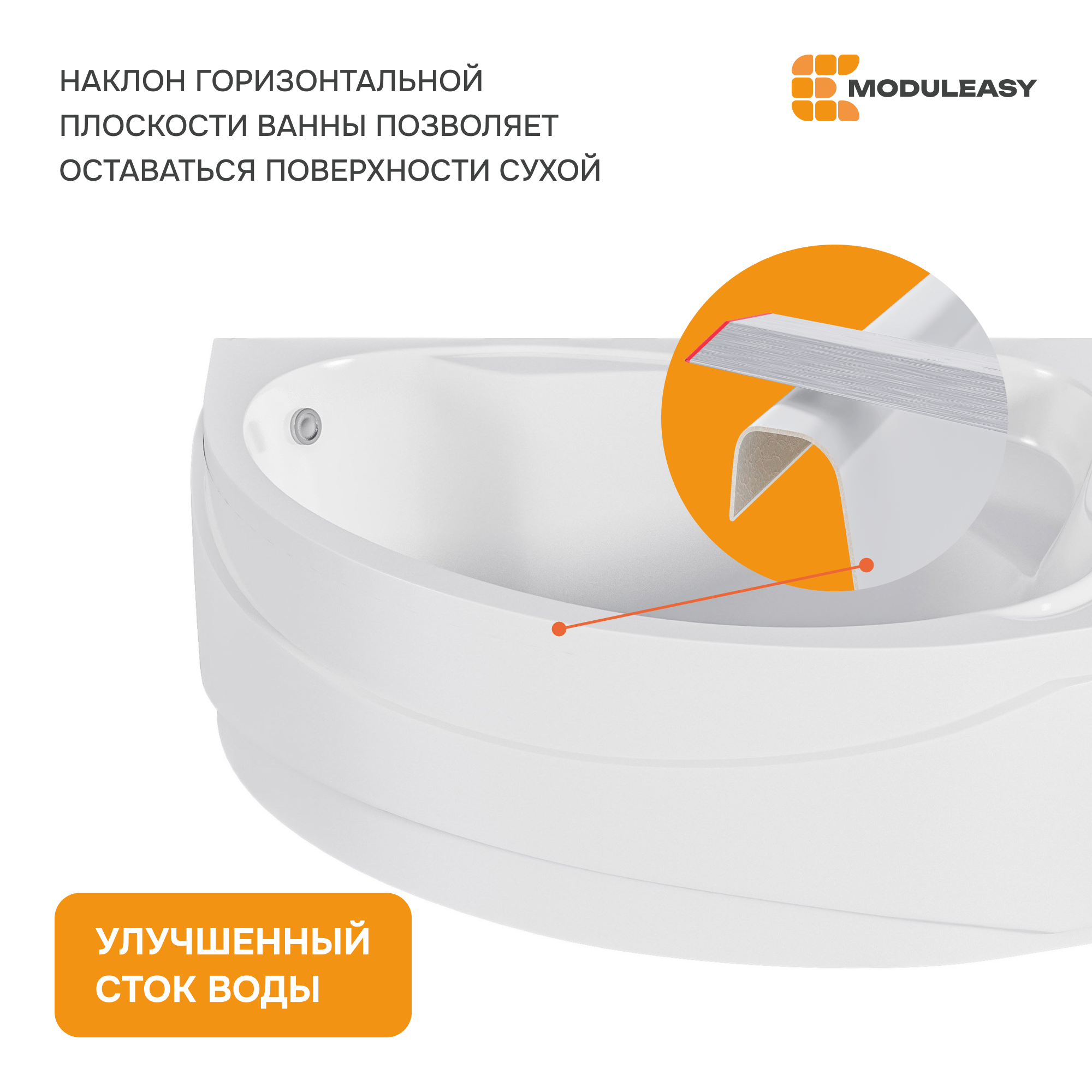 Изображение товара Ванна Moduleasy CARTER 160x110 акриловая правосторонняя 01кар1610пкп каркас, панель, слив-перелив