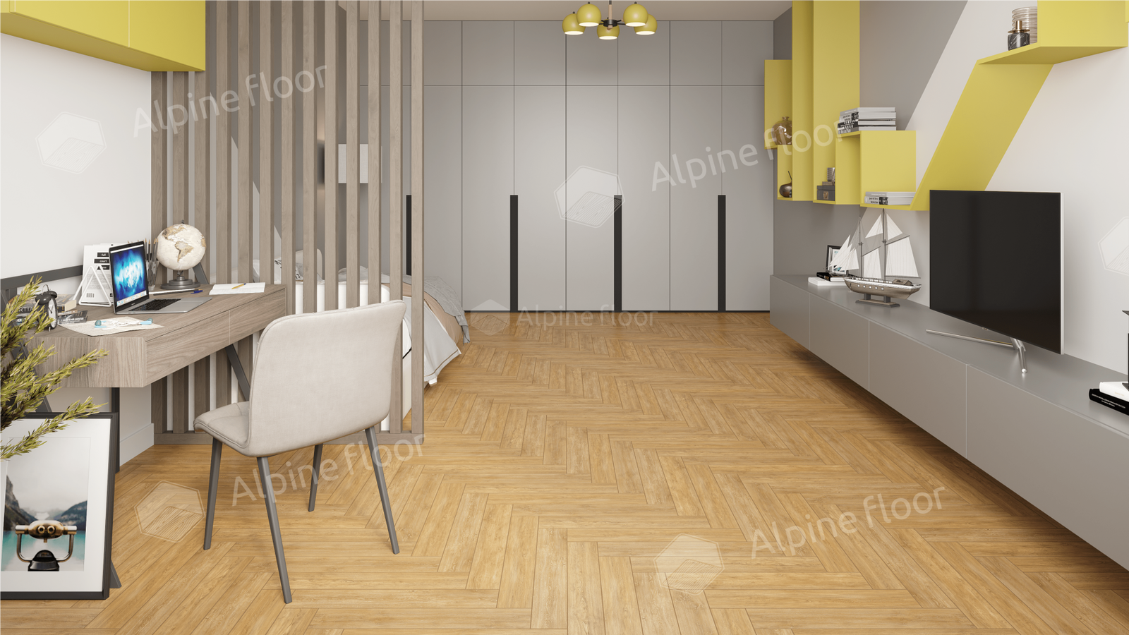 Изображение товара Ламинат Alpine Floor Herringbone Дуб Тулуза 33 класс 8 мм с фаской для теплого пола