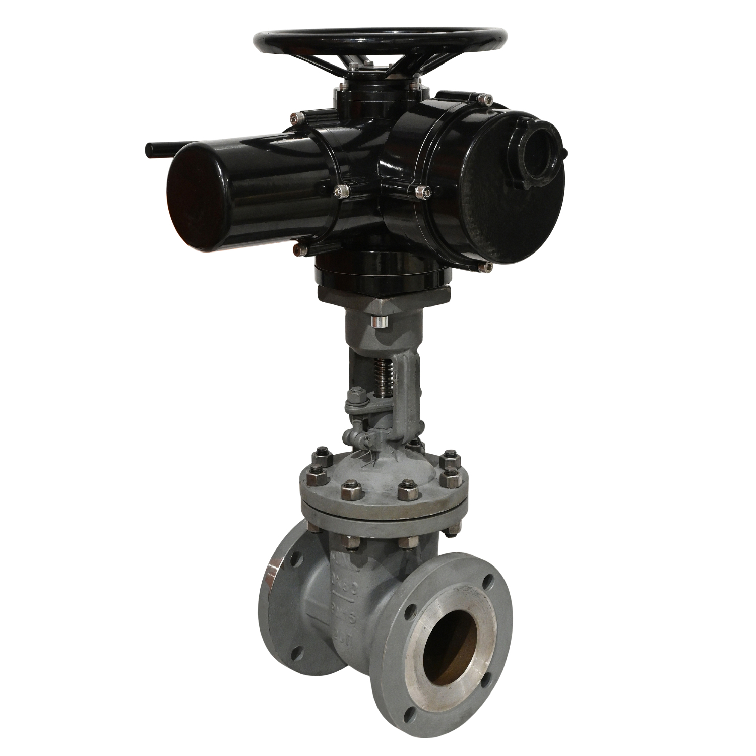 Изображение товара Задвижка с электроприводом клиновая DN.ru D040-07765 DN100 PN25 с выдвижным шпинделем сталь