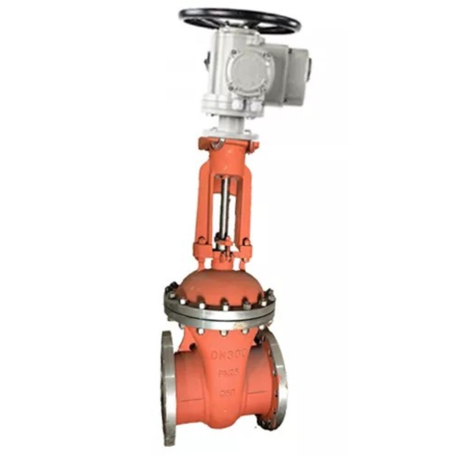 Изображение товара Задвижка с электроприводом DN300 DN.ru 30с941нж с выдвижным шпинделем и дву дисковым клиновым затво