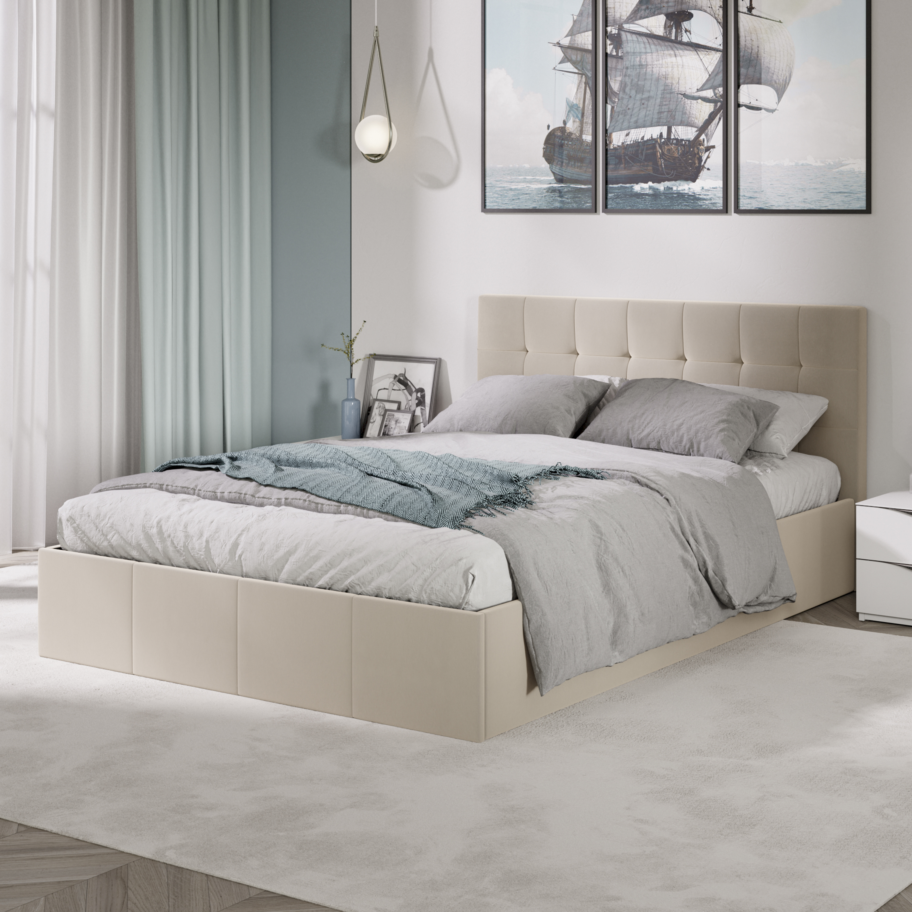 Изображение товара Двуспальная кровать Трия Эмма с подъемным механизмом и велюровой обивкой