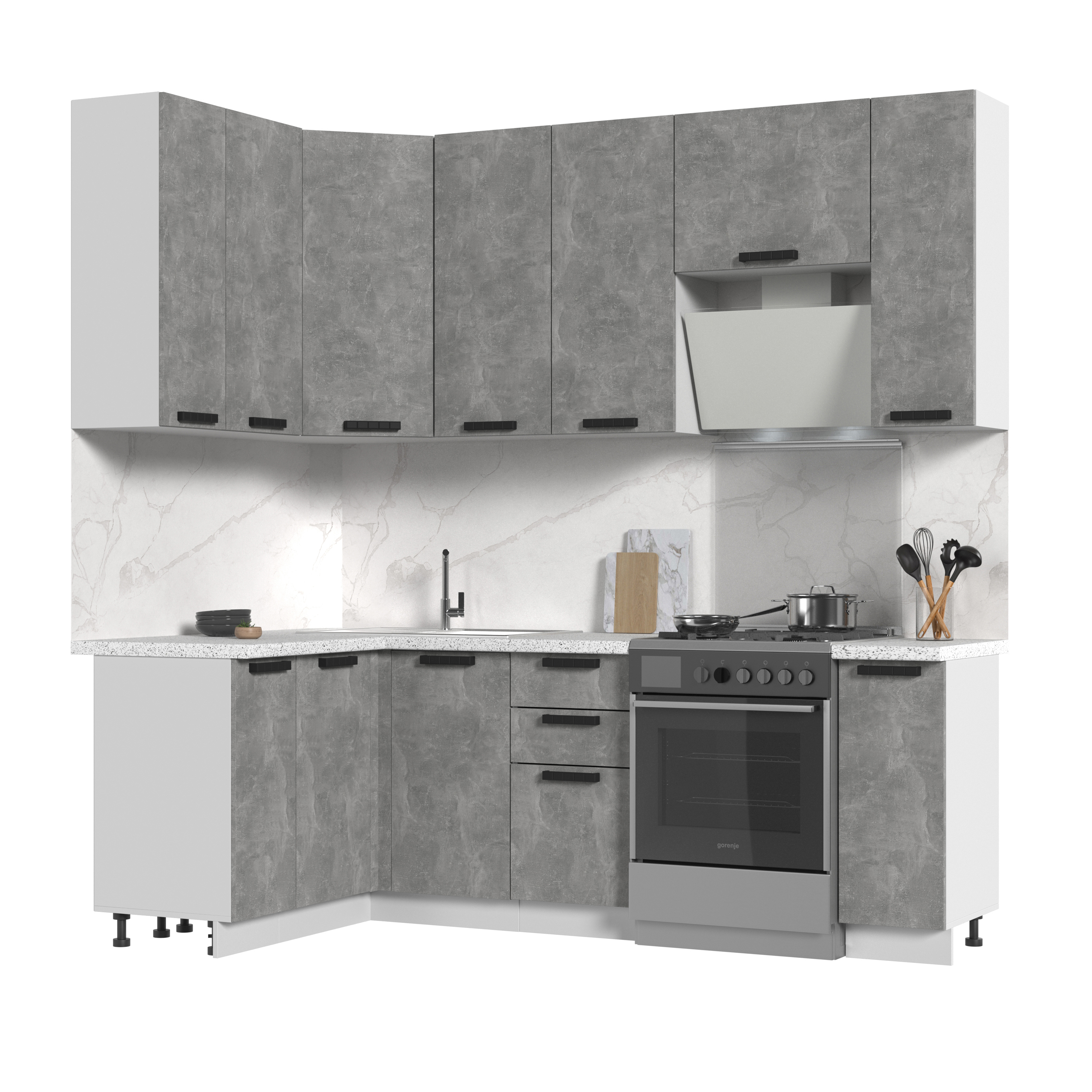 Изображение товара Кухонный гарнитур Стендмебель ПасаденнаКГ130-170в-БАС 170x237x130 см ЛДСП цвет ателье светлое