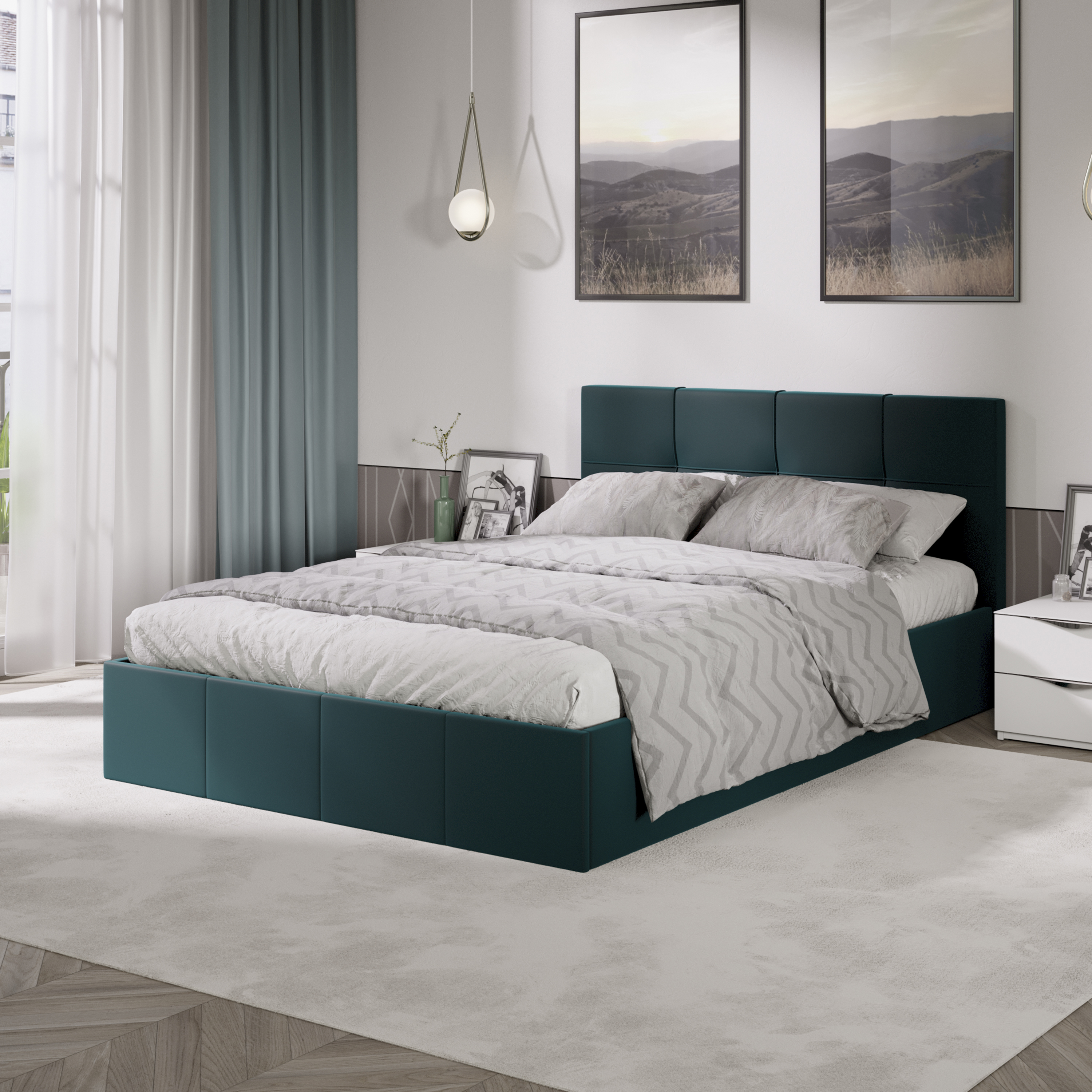 Изображение товара Двуспальная кровать Трия 260626 из ДСП и велюра Confetti, Россия