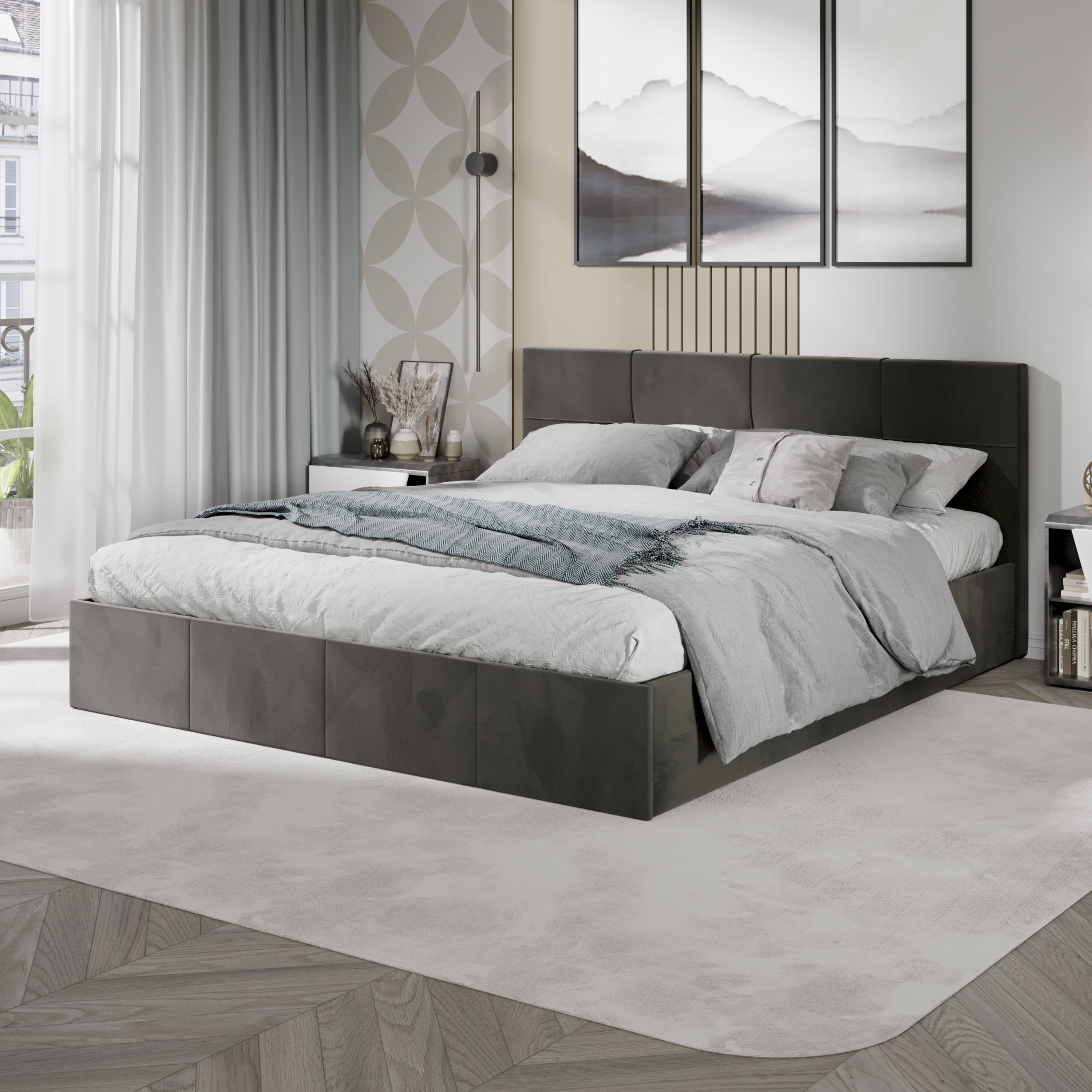 Изображение товара Кровать Трия 260636 186 x 89 x 214 см ДСП цвет велюр confetti stone