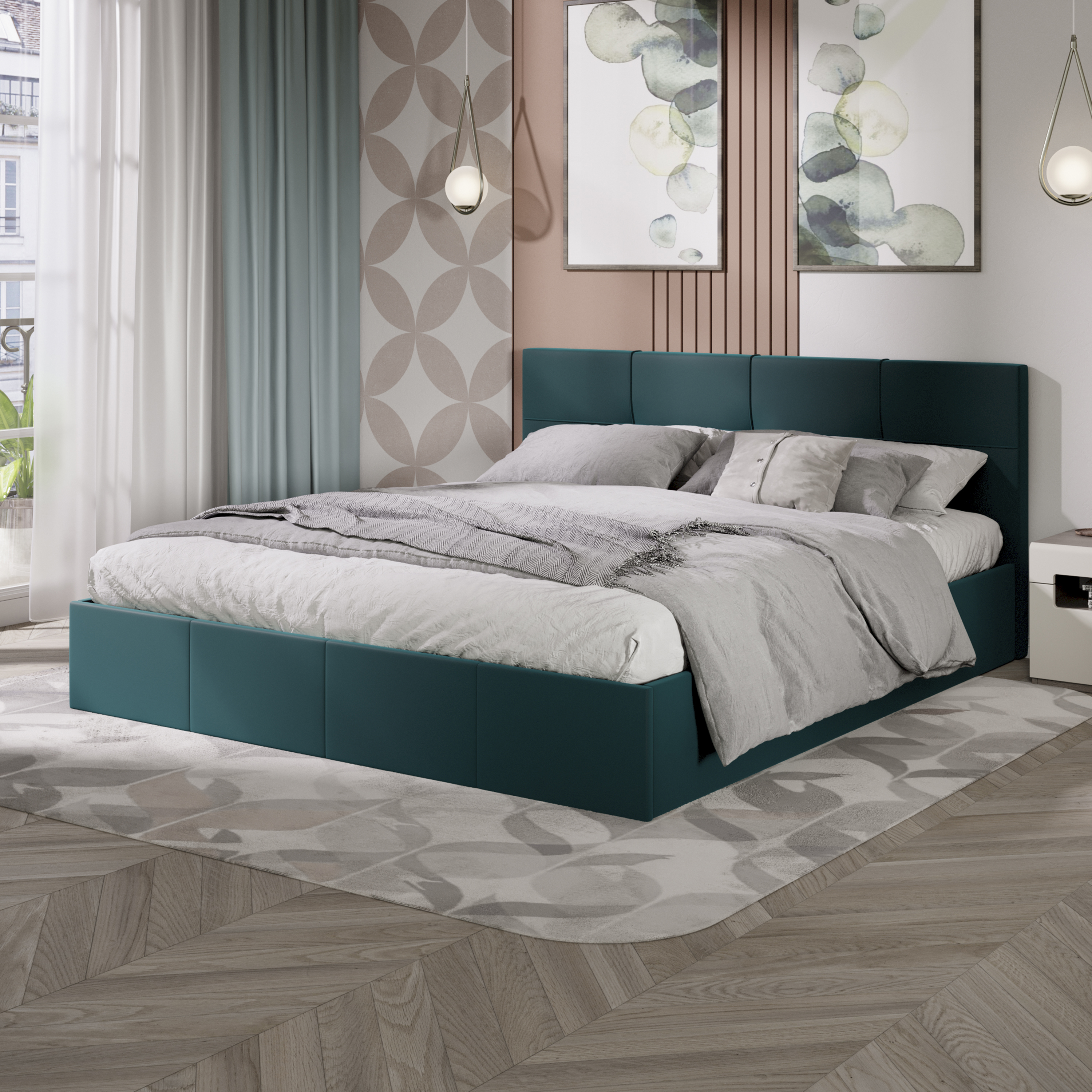 Изображение товара Двуспальная кровать Трия Лора с подъемным механизмом и велюровой обивкой