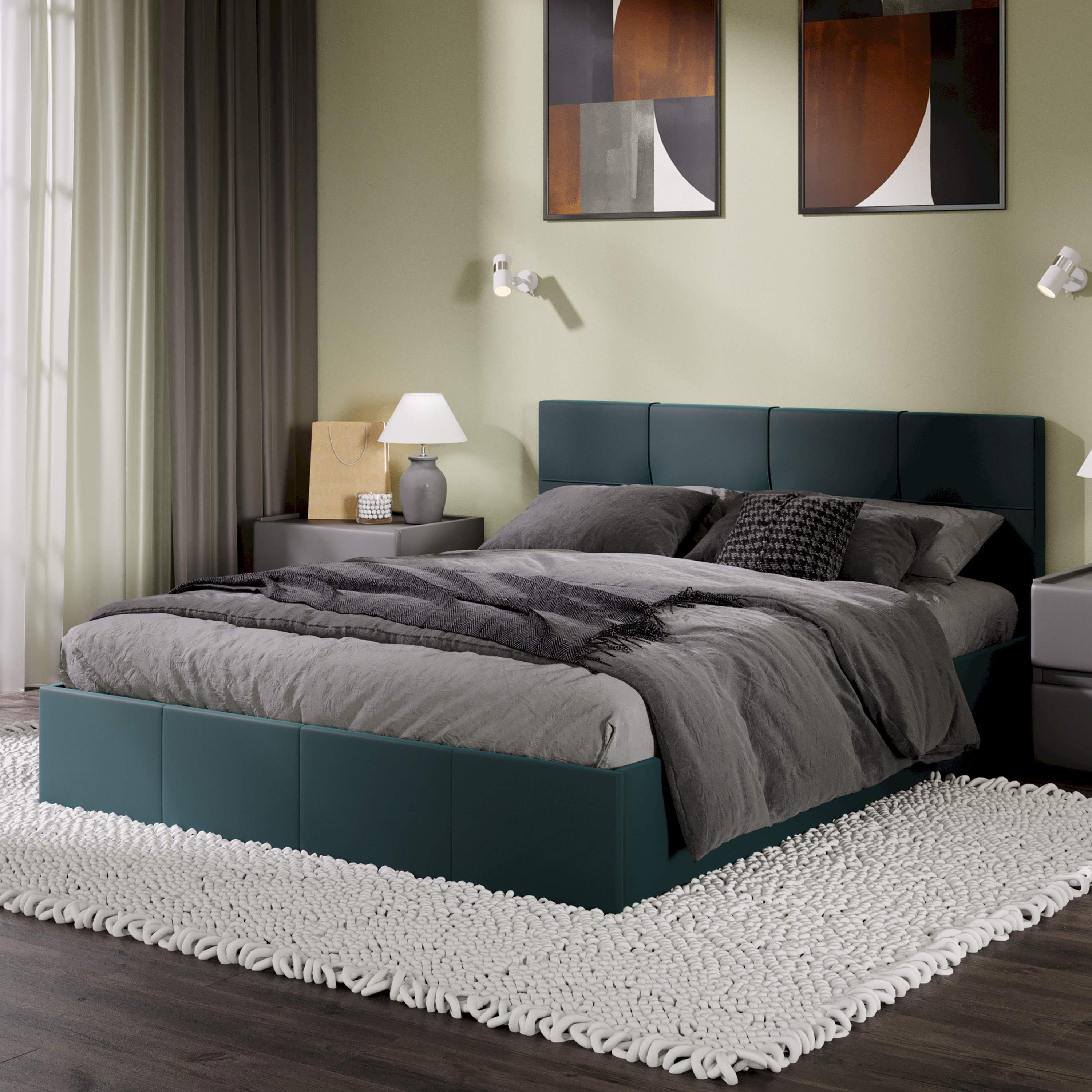 Изображение товара Кровать Трия Лора 160x89 см из ЛДСП изумрудный с подъемным механизмом