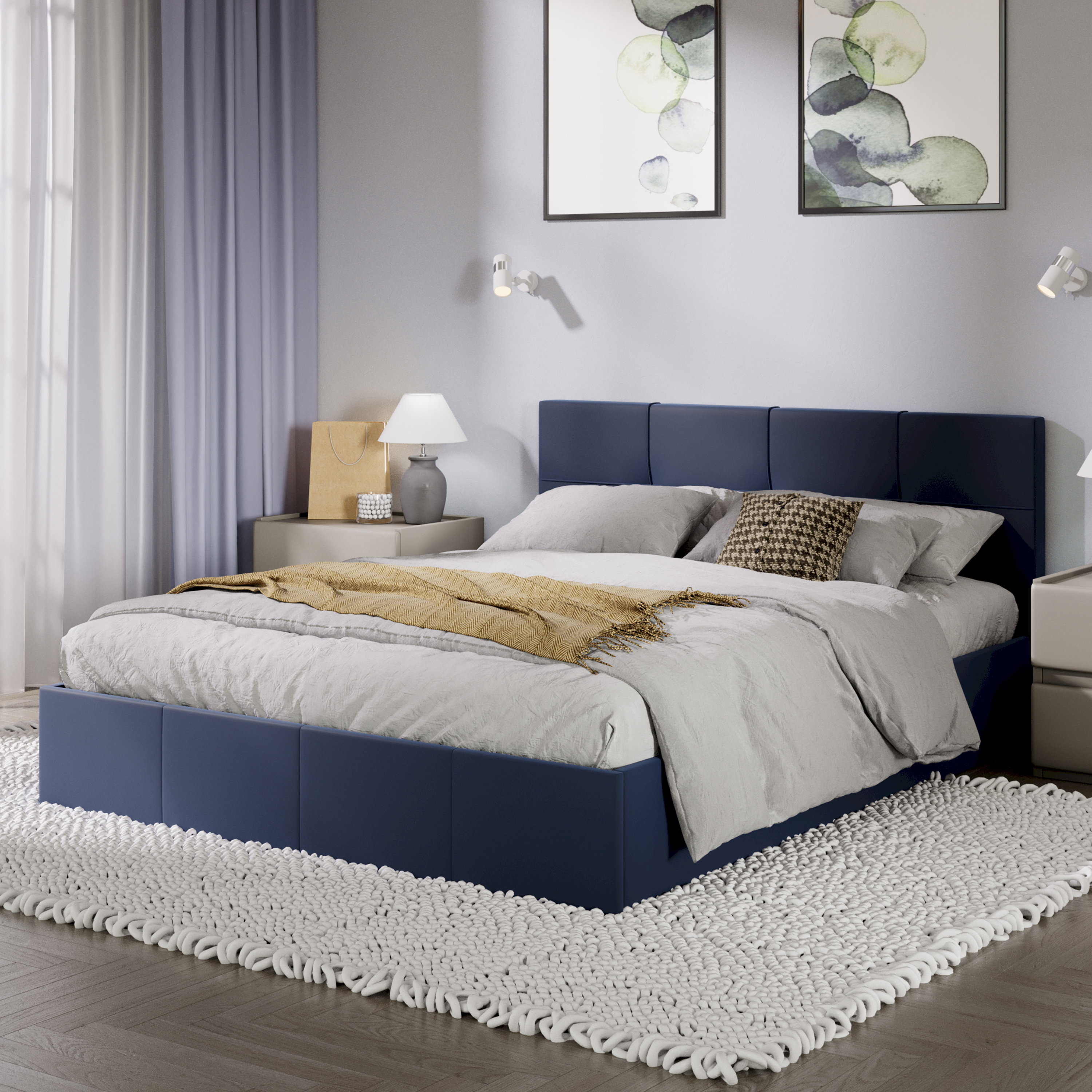 Изображение товара Двуспальная кровать Трия Лора 160x89 см с подъемным механизмом и велюром