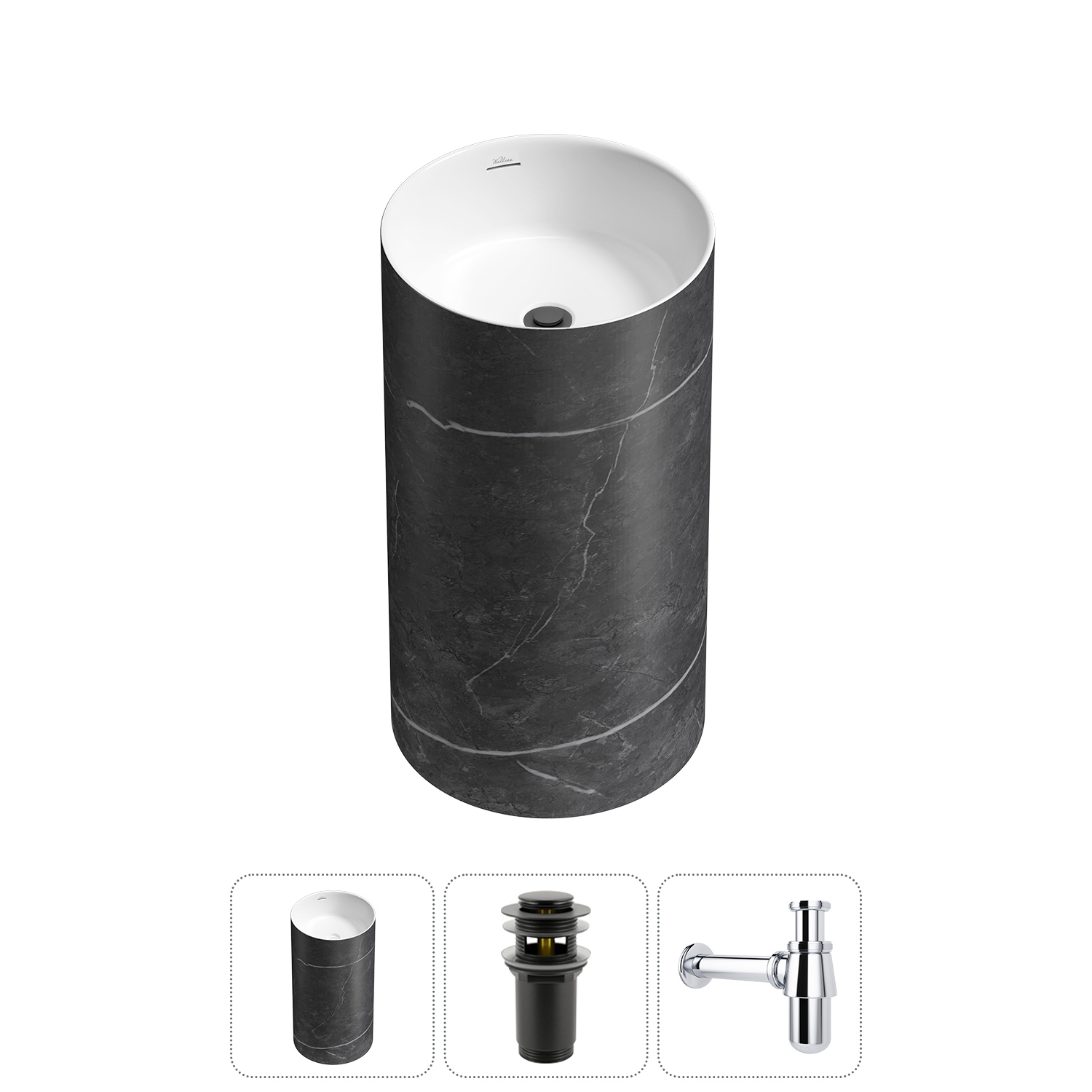 Изображение товара Раковина Wellsee Chalice Perfection 45 см матовый черный с донным клапаном и сифоном