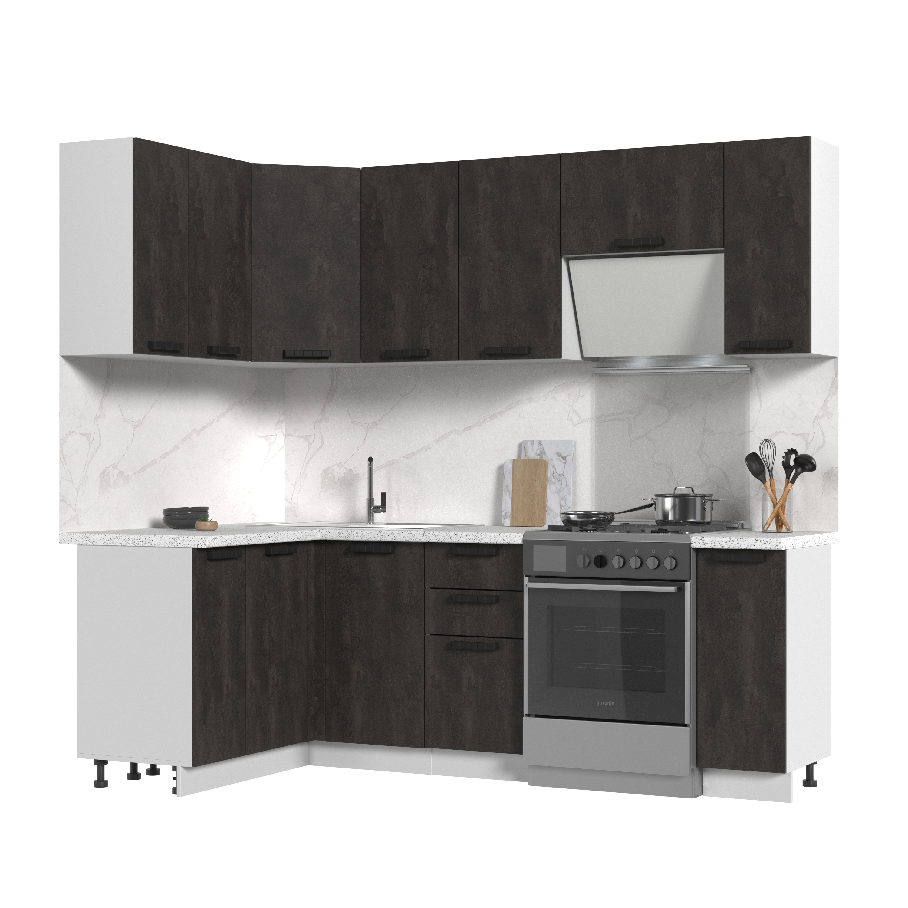 Изображение товара Кухонный гарнитур Стендмебель ПасаденнаКГ130-170БУК 170x217x60 см ЛДСП цвет угольный камень