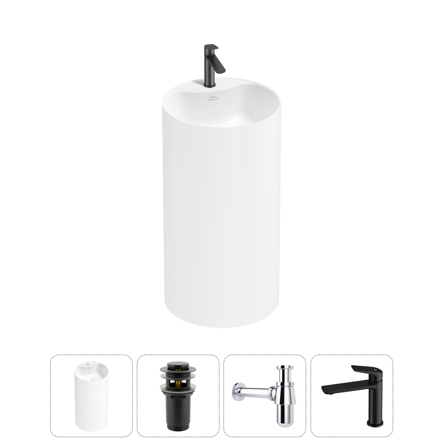 Изображение товара Раковина Wellsee Chalice Perfection 45 см матовый черный с донным клапаном и сифоном