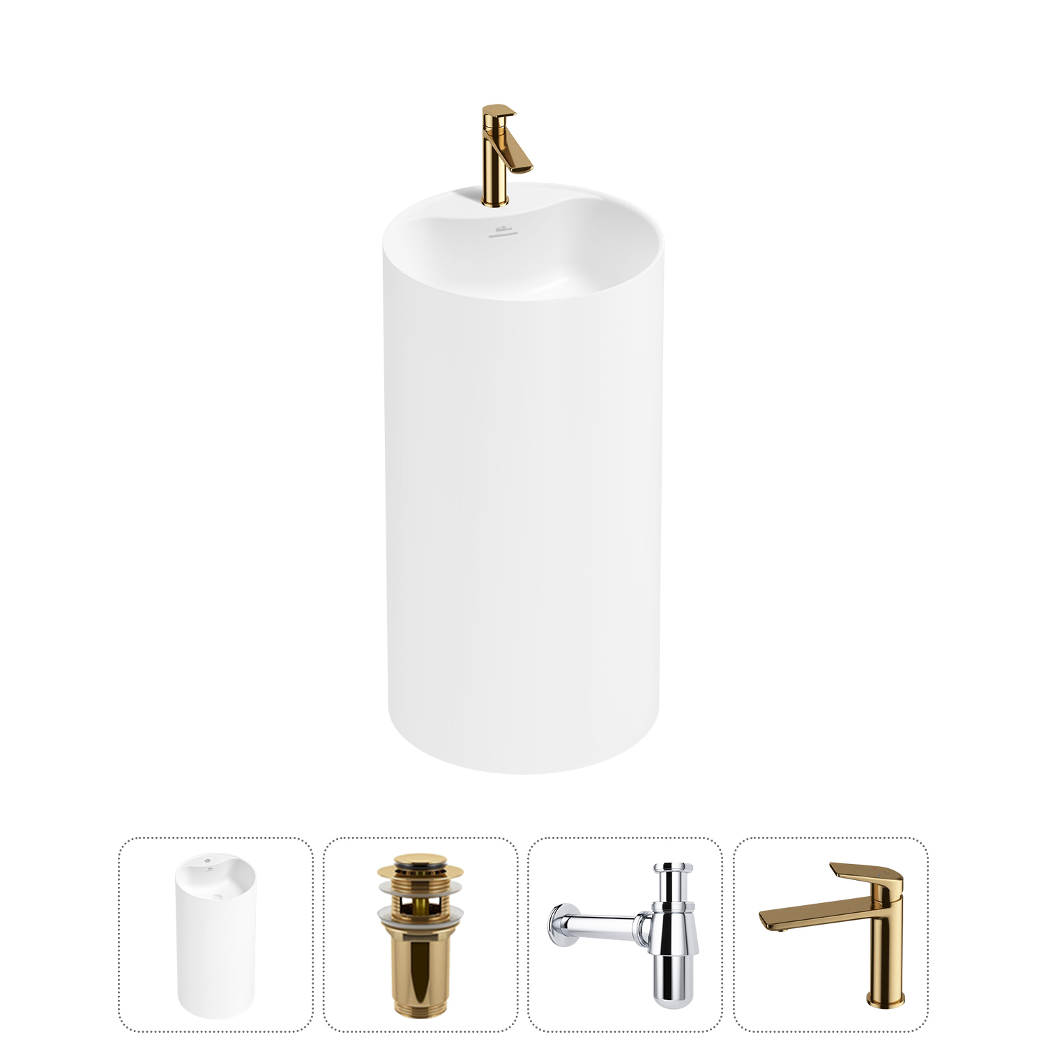 Изображение товара Раковина Wellsee chalice perfection 45см золото с донным клапаном и смесителем