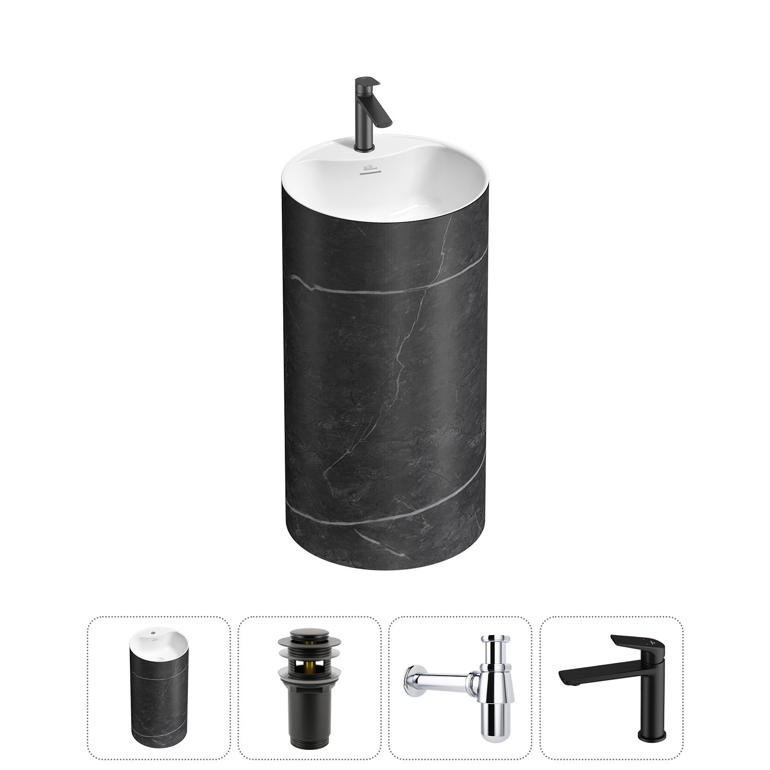 Изображение товара Раковина Wellsee chalice perfection 20213039R 45см черный матовый с донным клапаном и сифоном