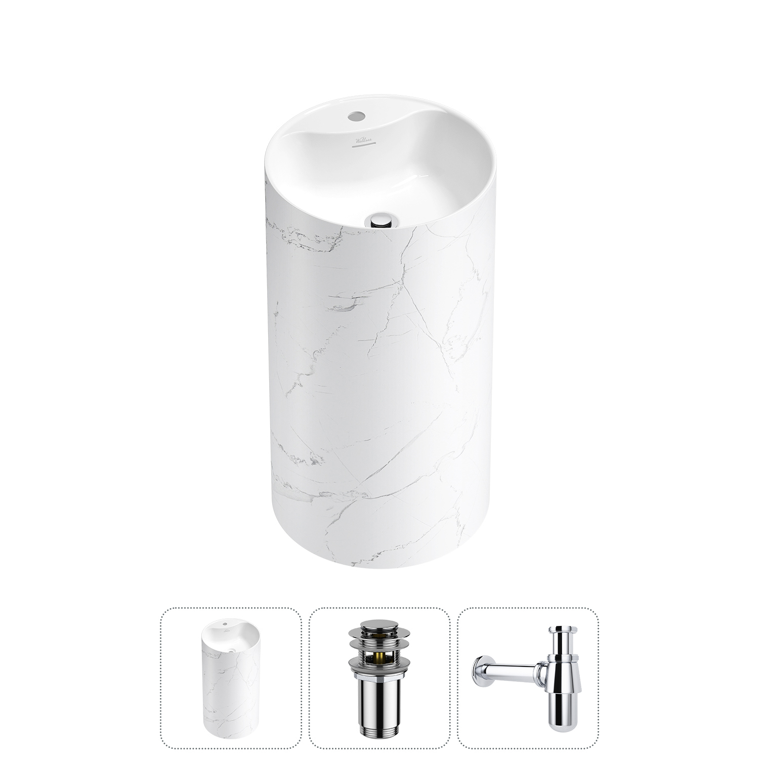 Изображение товара Раковина Wellsee Chalice Perfection 45 см Акрил с хромовыми клапанами и сифоном