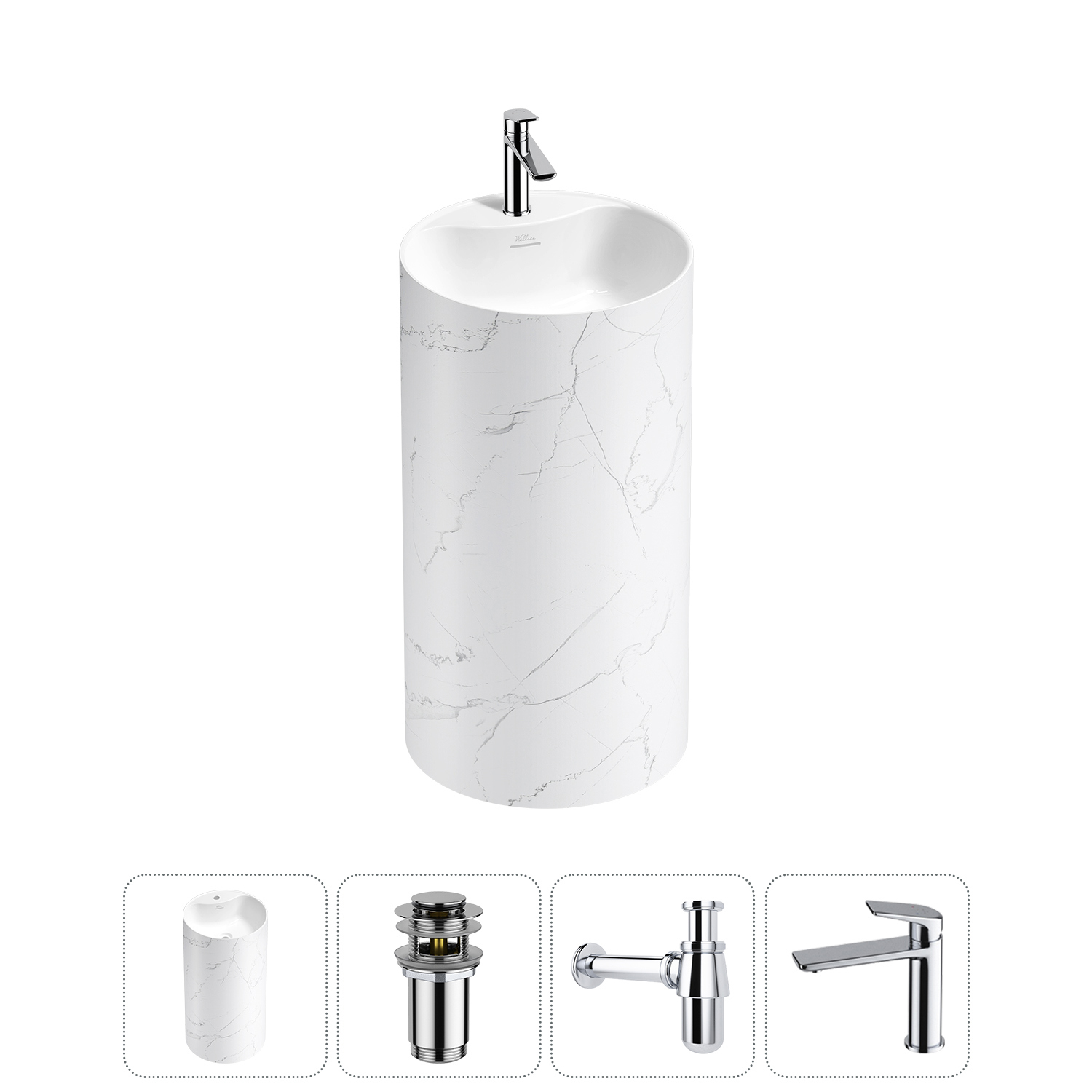 Изображение товара Раковина Wellsee Chalice Perfection 45 см хром с донным клапаном и сифоном