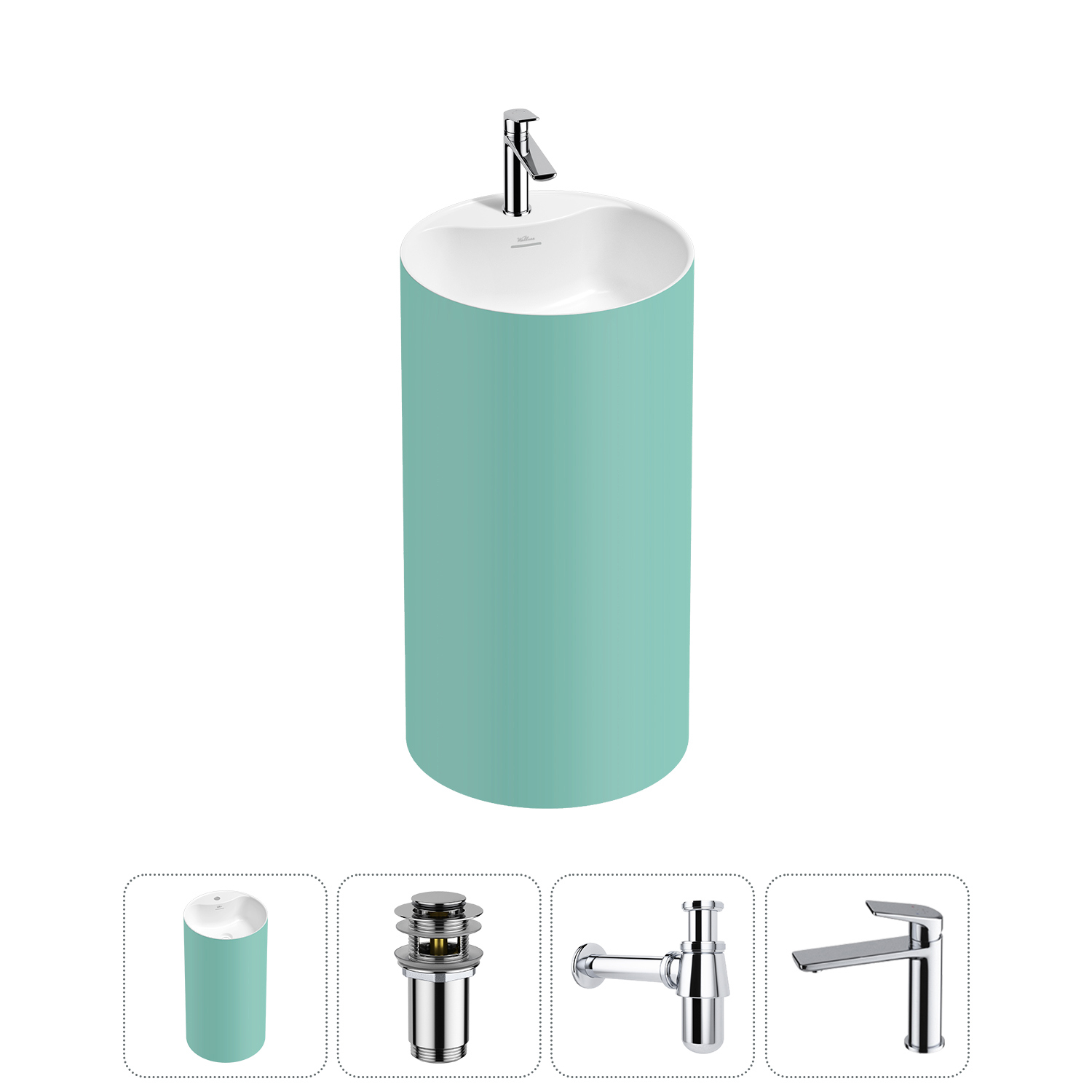 Изображение товара Раковина Wellsee chalice perfection 45 см с хром смесителем и сифоном