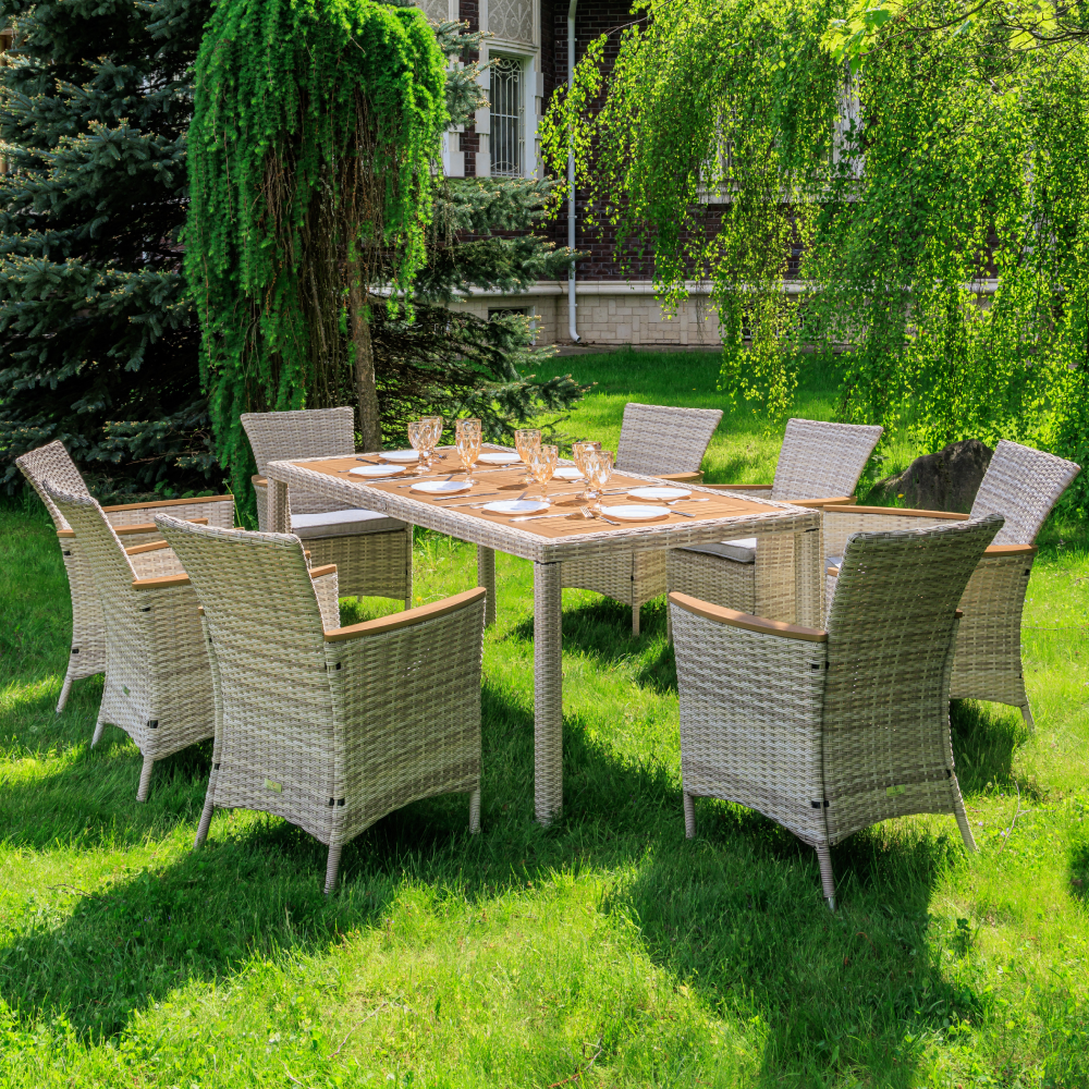 Изображение товара Набор садовой мебели Royal Family Amelia 8 кресел + стол из искусственного ротанга бежевый