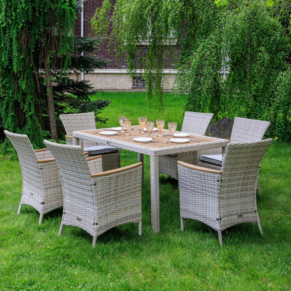 Изображение товара Набор обеденной мебели для сада Royal family Amelia искусственный ротанг бежевый 7 предметов