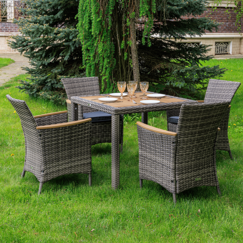 Изображение товара Набор обеденной мебели для сада Royal family Amelia искусственный ротанг серый 5 предметов