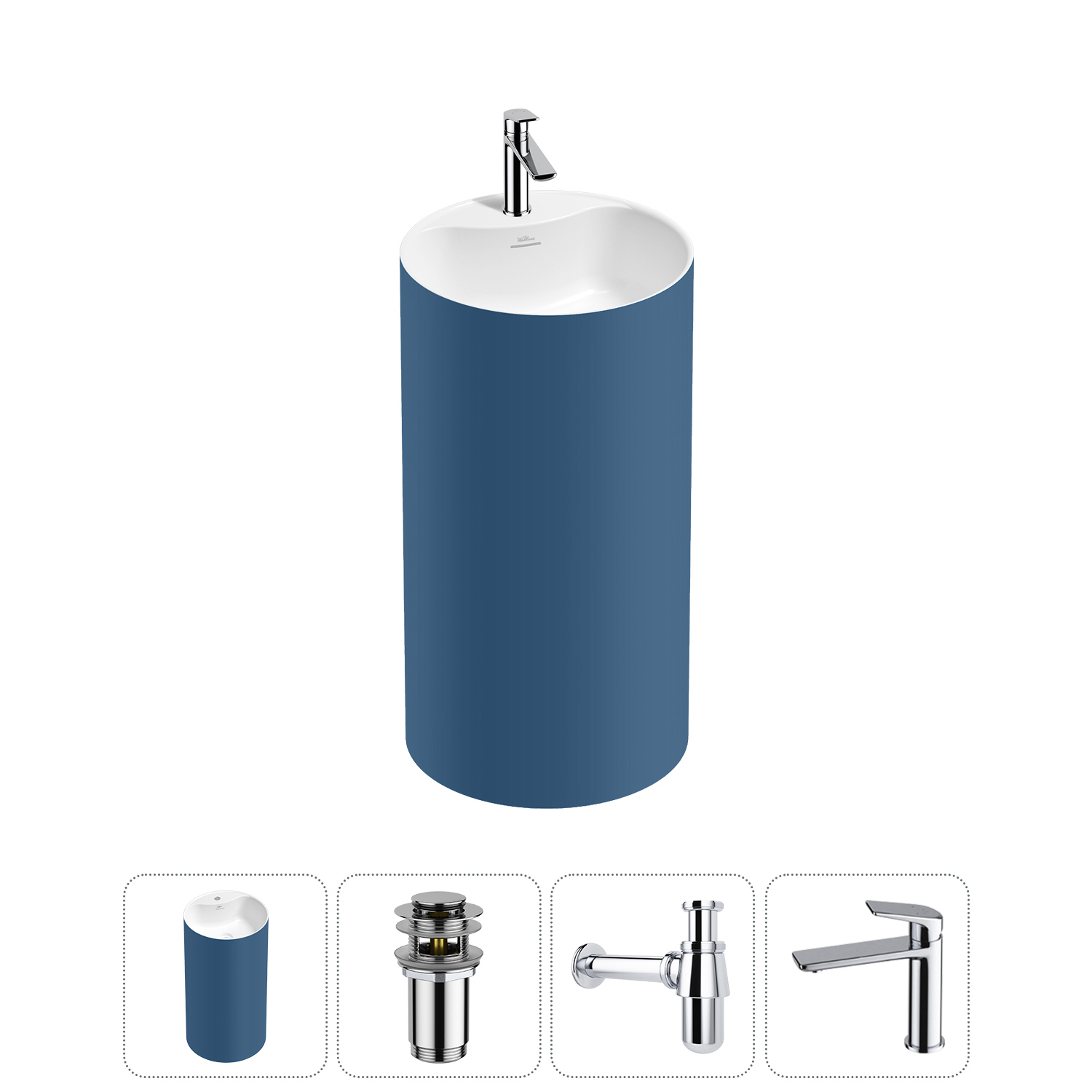 Изображение товара Wellsee Chalice Perfection раковина моноблок 45 см комплект с донным клапаном сифоном и смесителем