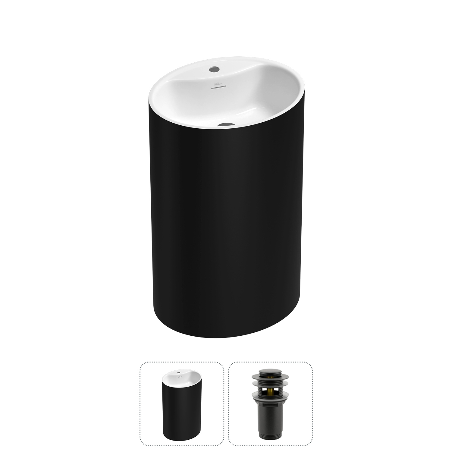 Изображение товара Раковина Wellsee coquillage 50см матовый черный с донным клапаном