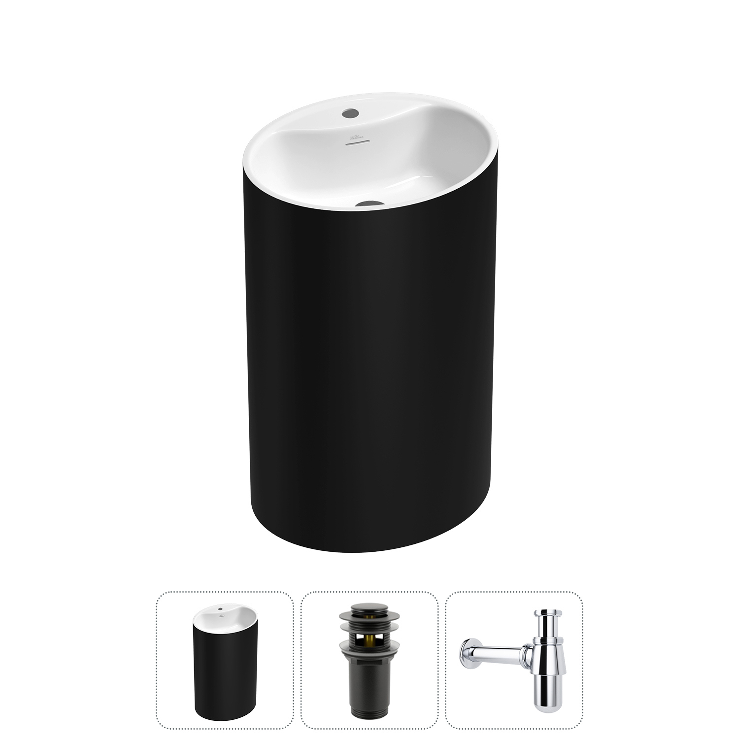 Изображение товара Wellsee Coquillage раковина моноблок напольная 50 см матовый черный