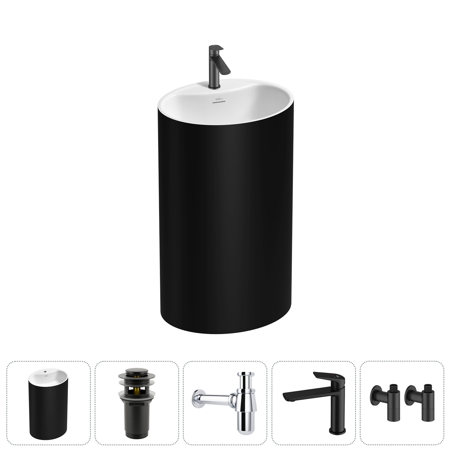 Изображение товара Раковина Wellsee coquillage 20213163R 50см цвет набора матовый черный