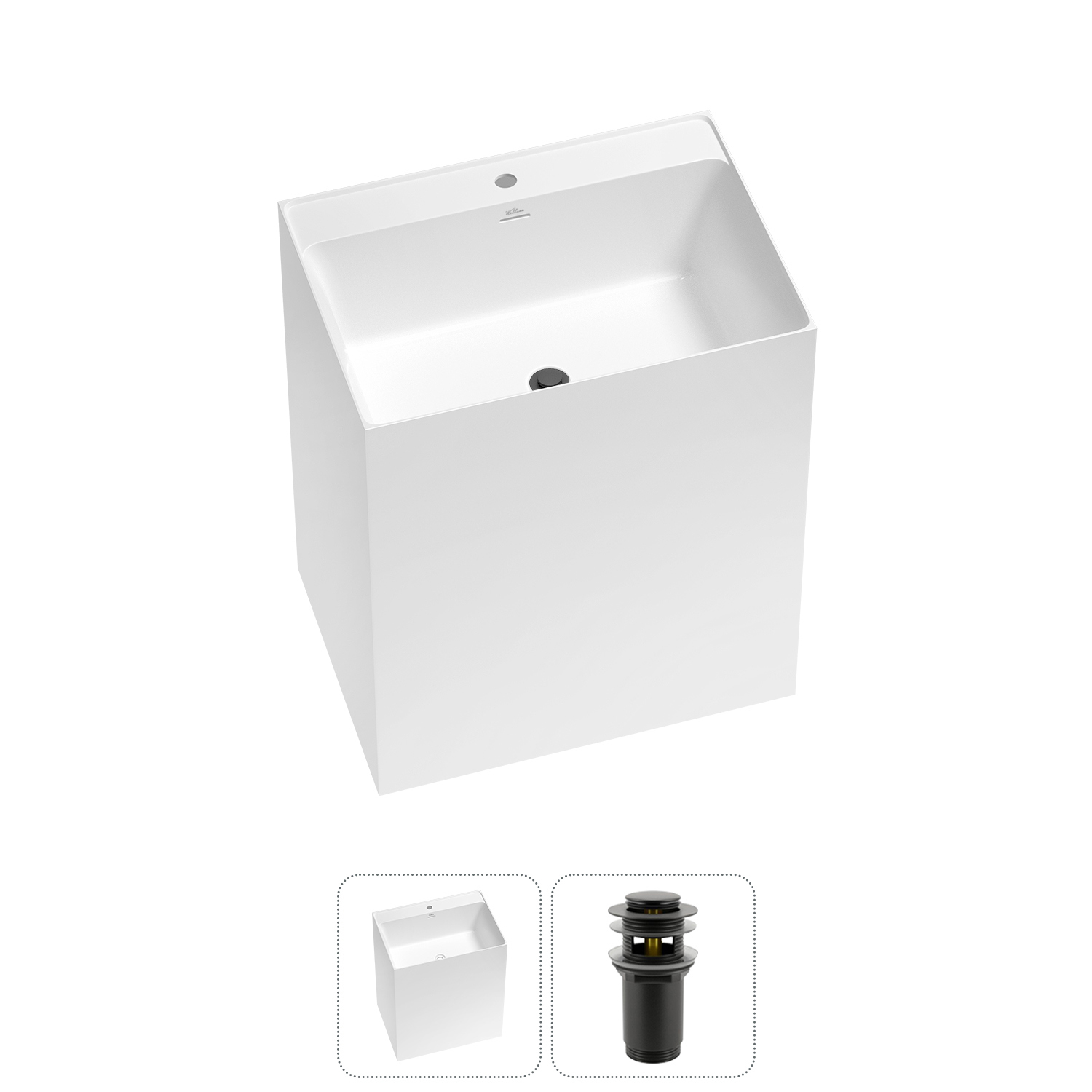 Изображение товара Раковина Wellsee doux 20213167R 70см матовый черный c донным клапаном