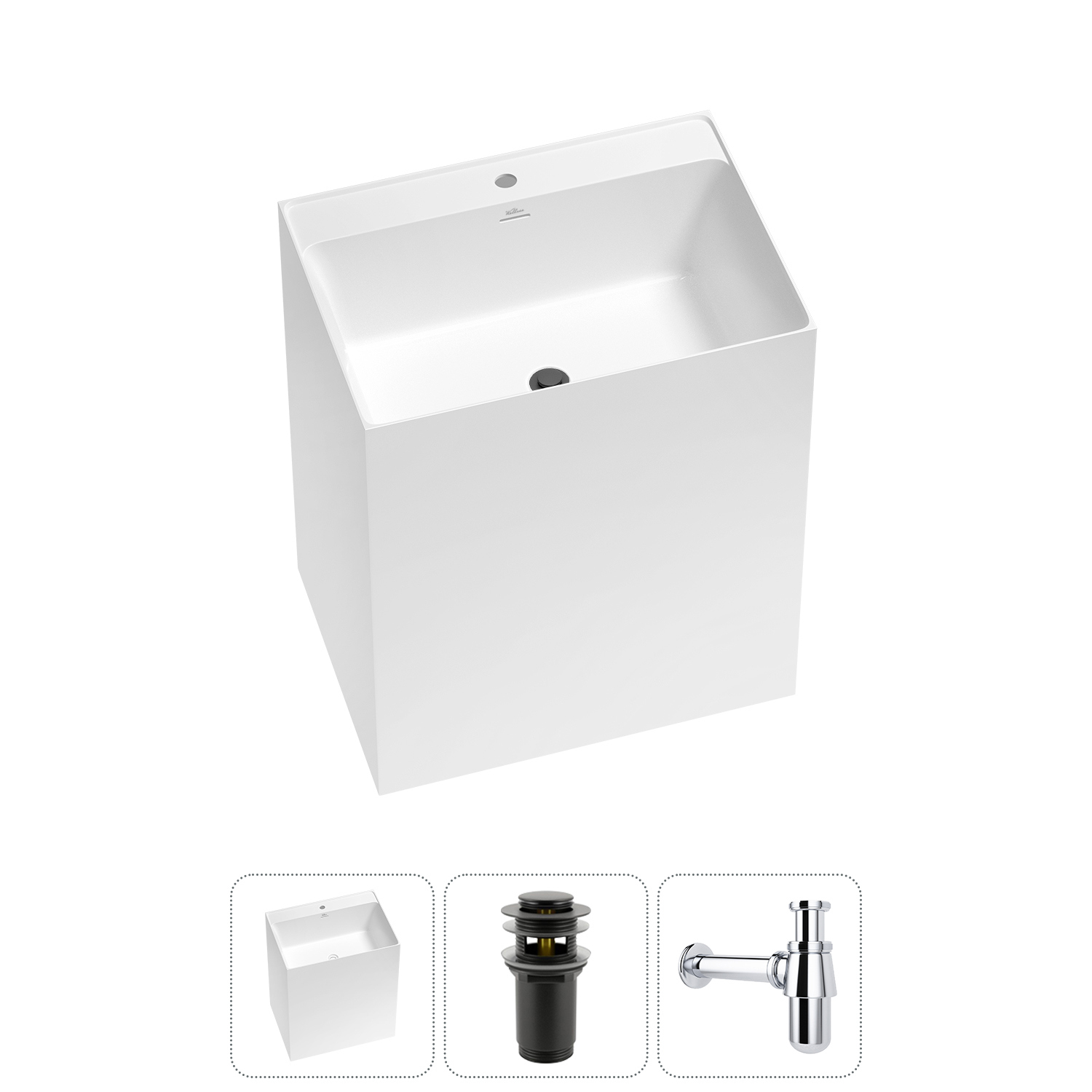 Изображение товара Раковина Wellsee doux 20213171R 70см матовый черный с донным клапаном и сифоном