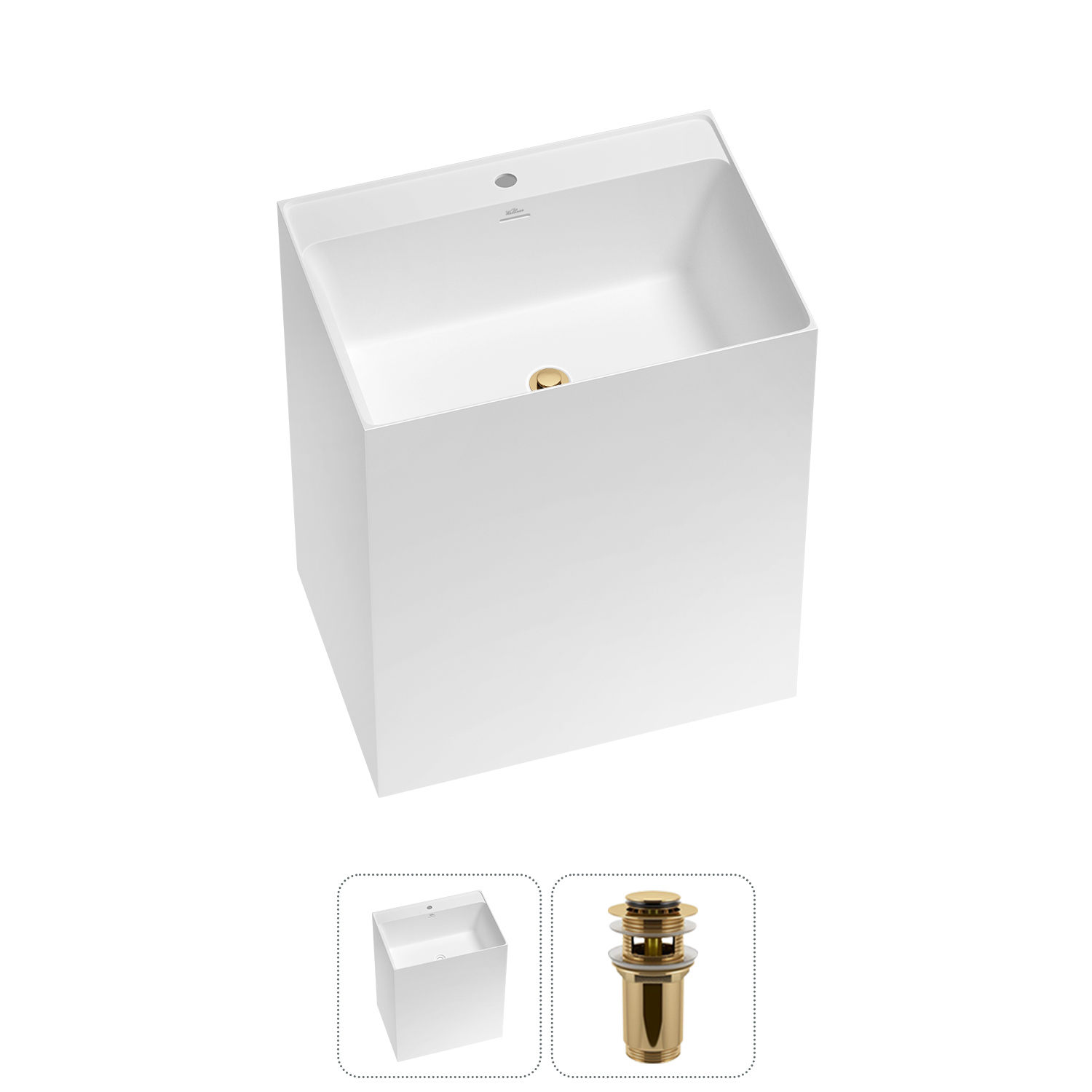 Изображение товара Раковина Wellsee Doux 20213184R 70 см с золотым клапаном для ванной комнаты
