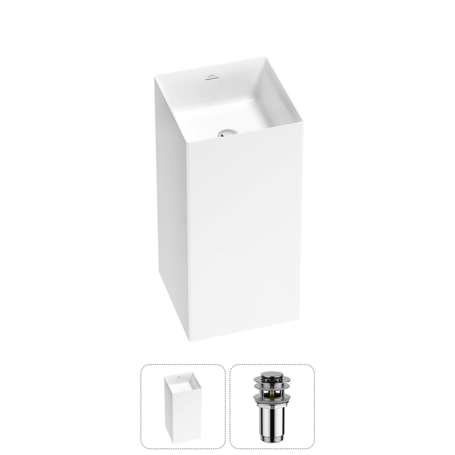 Изображение товара Раковина Wellsee pure 20213214R 40 см квадратная с хромовым клапаном