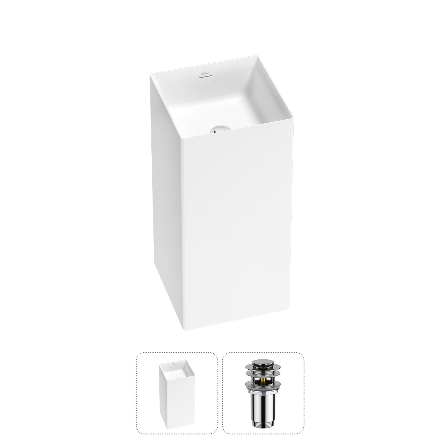 Изображение товара Раковина Wellsee pure 40 см квадратная пластик хром для ванной комнаты