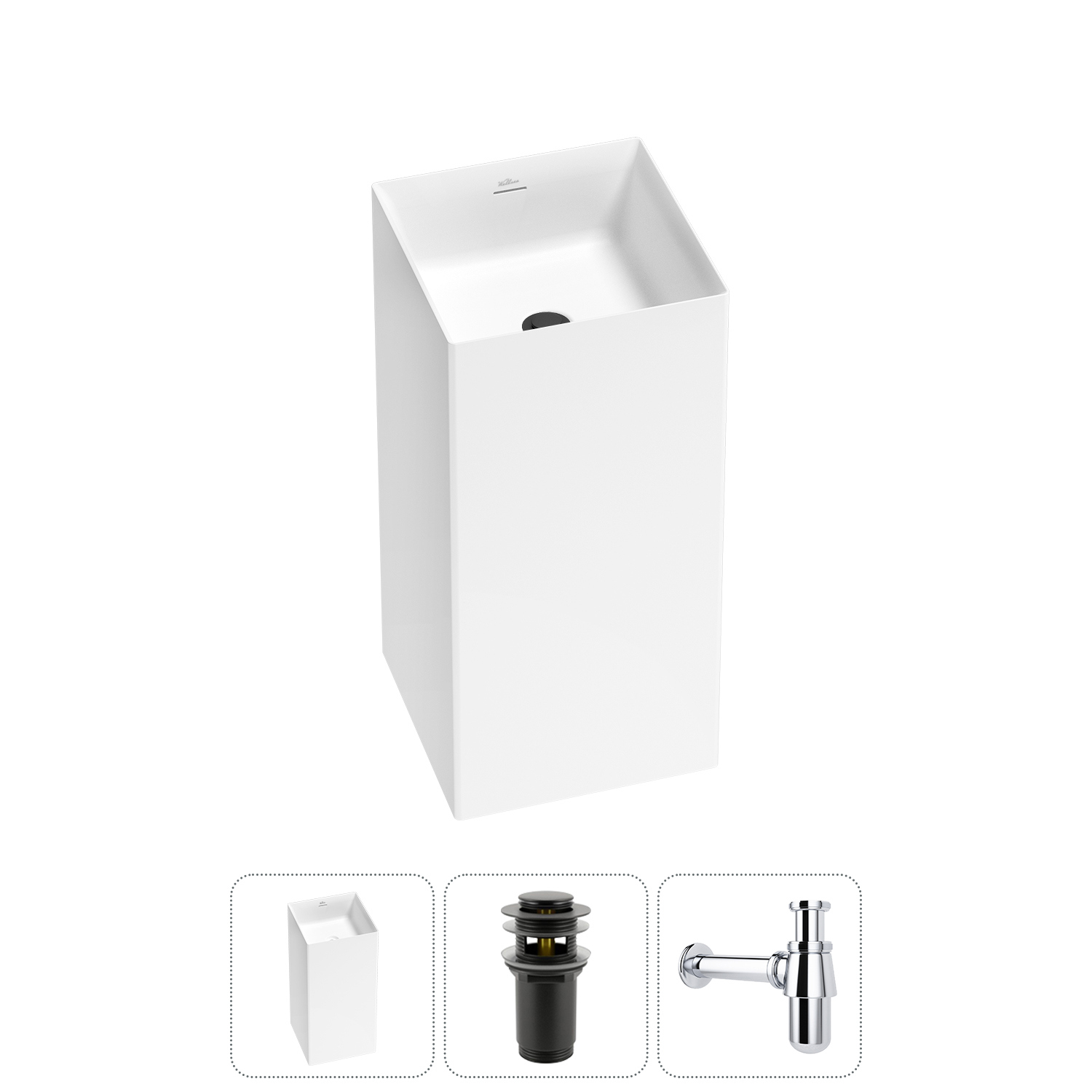 Изображение товара Раковина Wellsee pure by wellsee 20213231R 40см матовая черная с донным клапаном