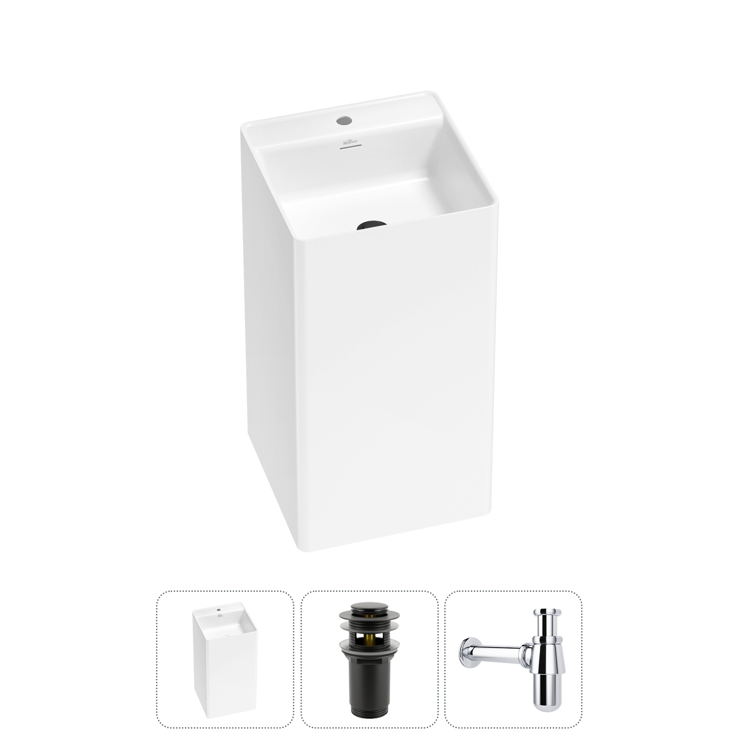 Изображение товара Раковина Wellsee pure by wellsee 20213255R 45см матовый черный с сифоном и клапаном