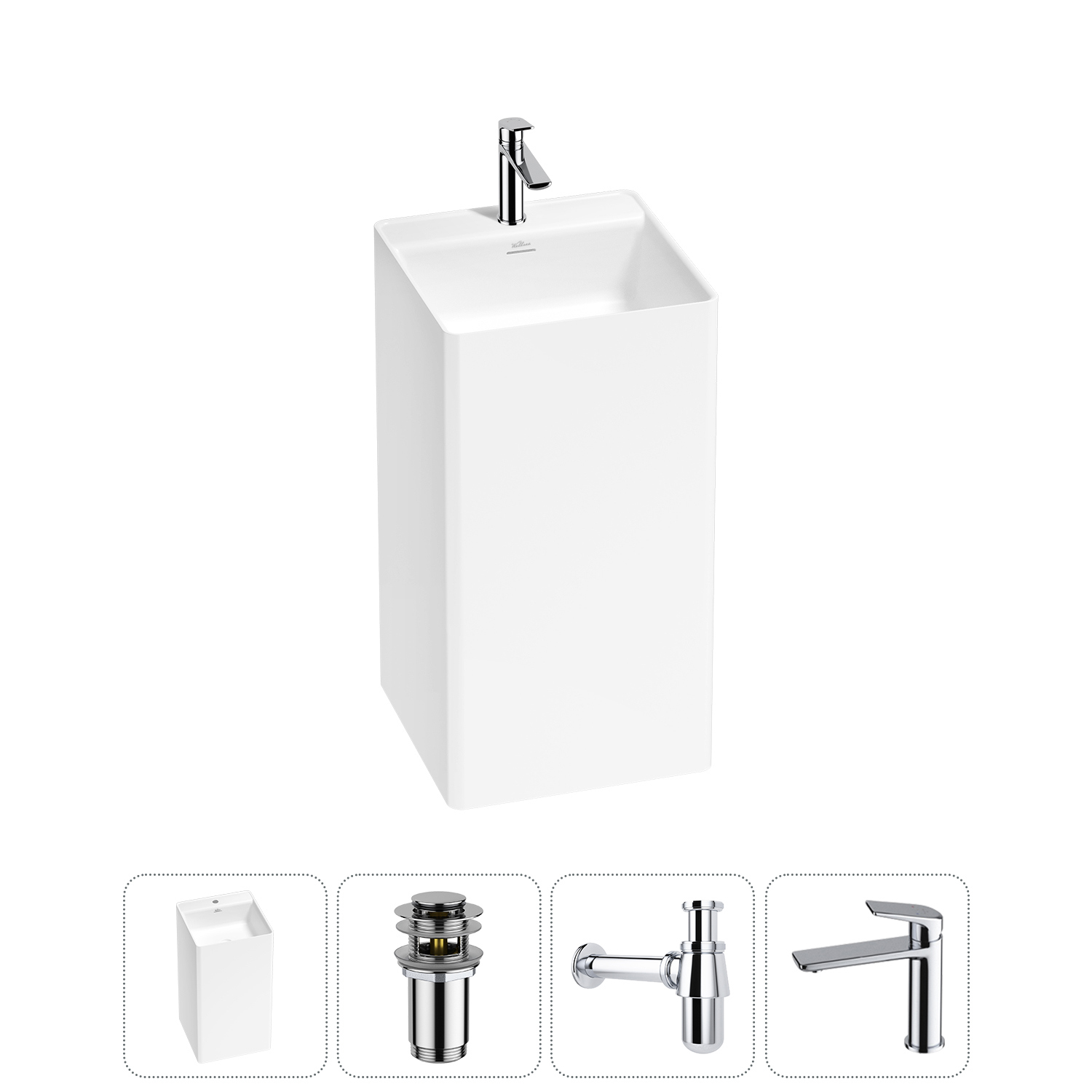 Изображение товара Раковина моноблок напольная квадратная 45 см Pure BY Wellsee с аксессуарами