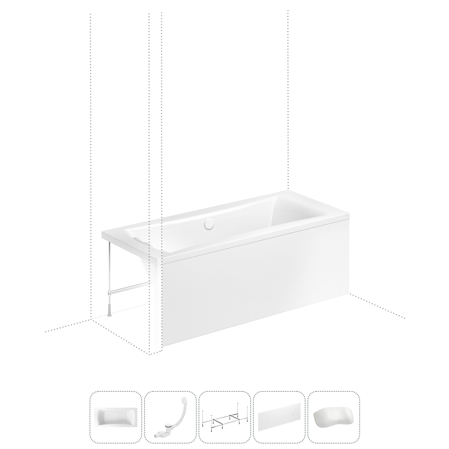 Изображение товара Литая акриловая ванна Evan 190x90 см LAVINIA BOHO с подголовником и каркасом